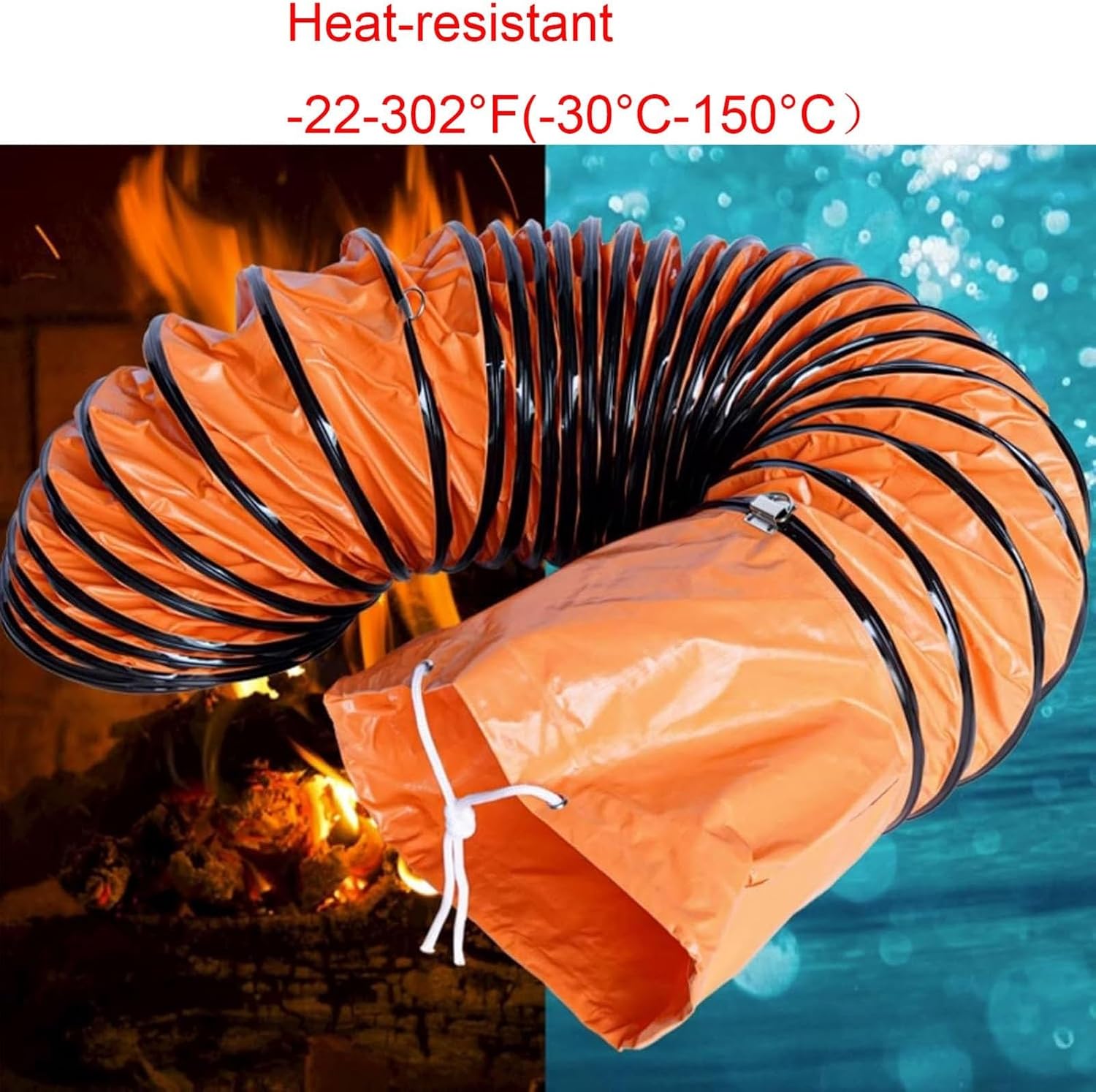 Dryer Vent Hose Length 2m - 10m/6.5ft - 33ft, PVC Nylon Cloth Flexible Duct with Clamps, Heavy-Duty Protection for HVAC Ventilation and Exhaust, Tight Space(250mm/10inch,L 5m(16.4ft))