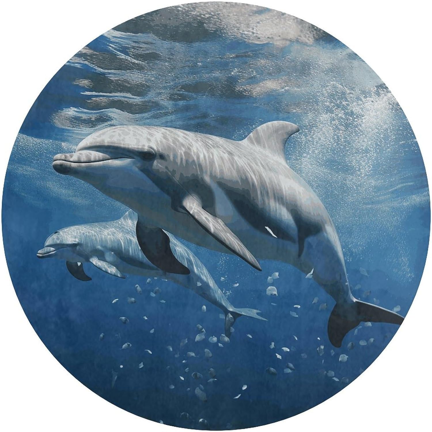 Cute Dolphins Coral Velvet Round Floor Mat Non-Slip Bath Rug Floor Covering for Bathroom Vanity Guest Suite & Vacation Home
