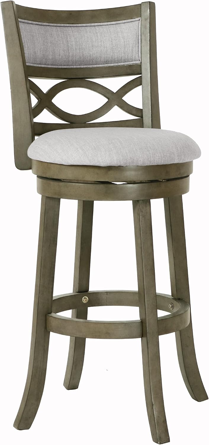 New Classic Furniture Manchester Pub Height Swivel Bar Stools, Set of 2, 29-Inch, Fabric Upholstered Seat & Back Rest, Gray