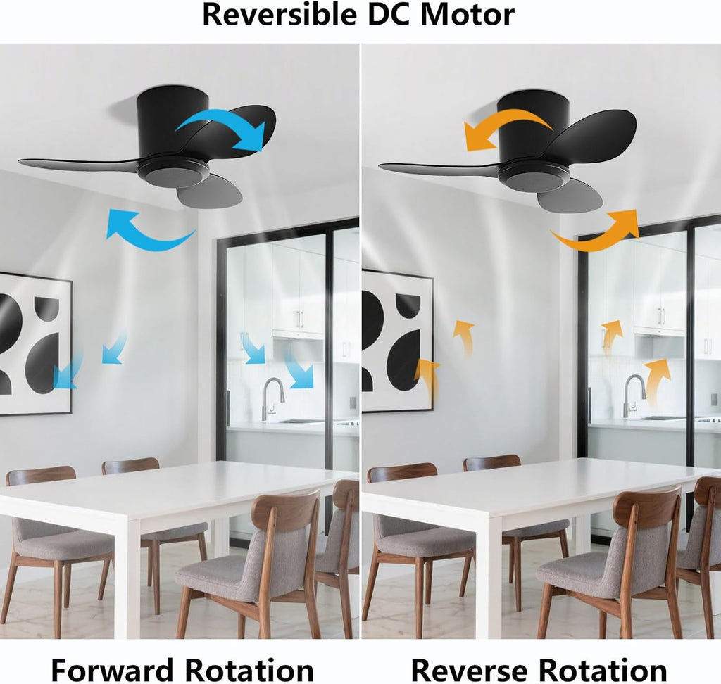 Flush Mount Ceiling Fan No Light Modern Small Ceiling Fans Remote Control 6 Speeds 25 Inch Ceiling Fan Without Lights Quiet DC Motor, 3 Blades For Restaurant Bedroom Patio Indoor