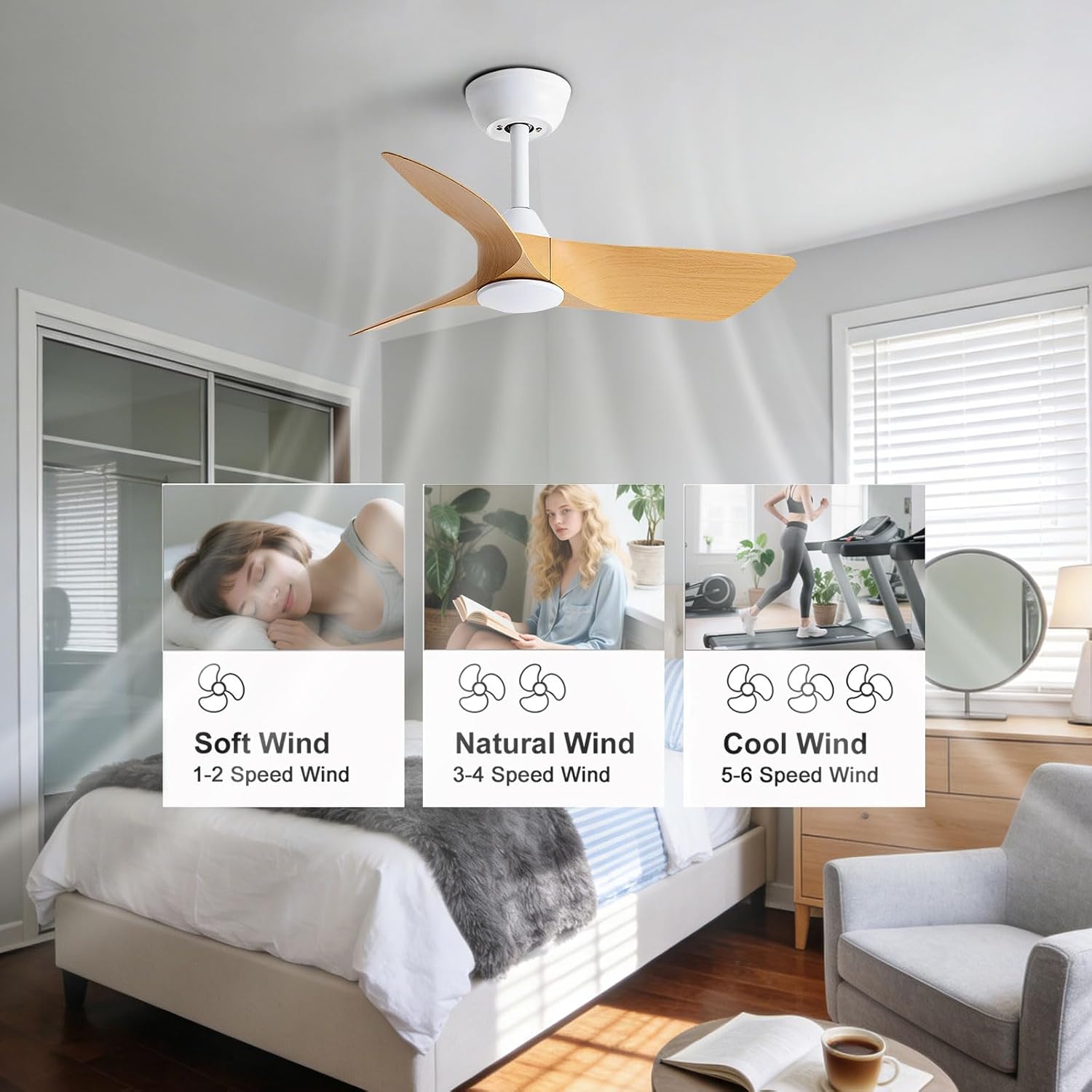 30 Inch Small White Ceiling Fan No Light with Remote 6 Speeds | 30 inch quiet ceiling fans without light. 6 speeds reversible DC motor timer for small room, bedroom, kitchen, covered patio