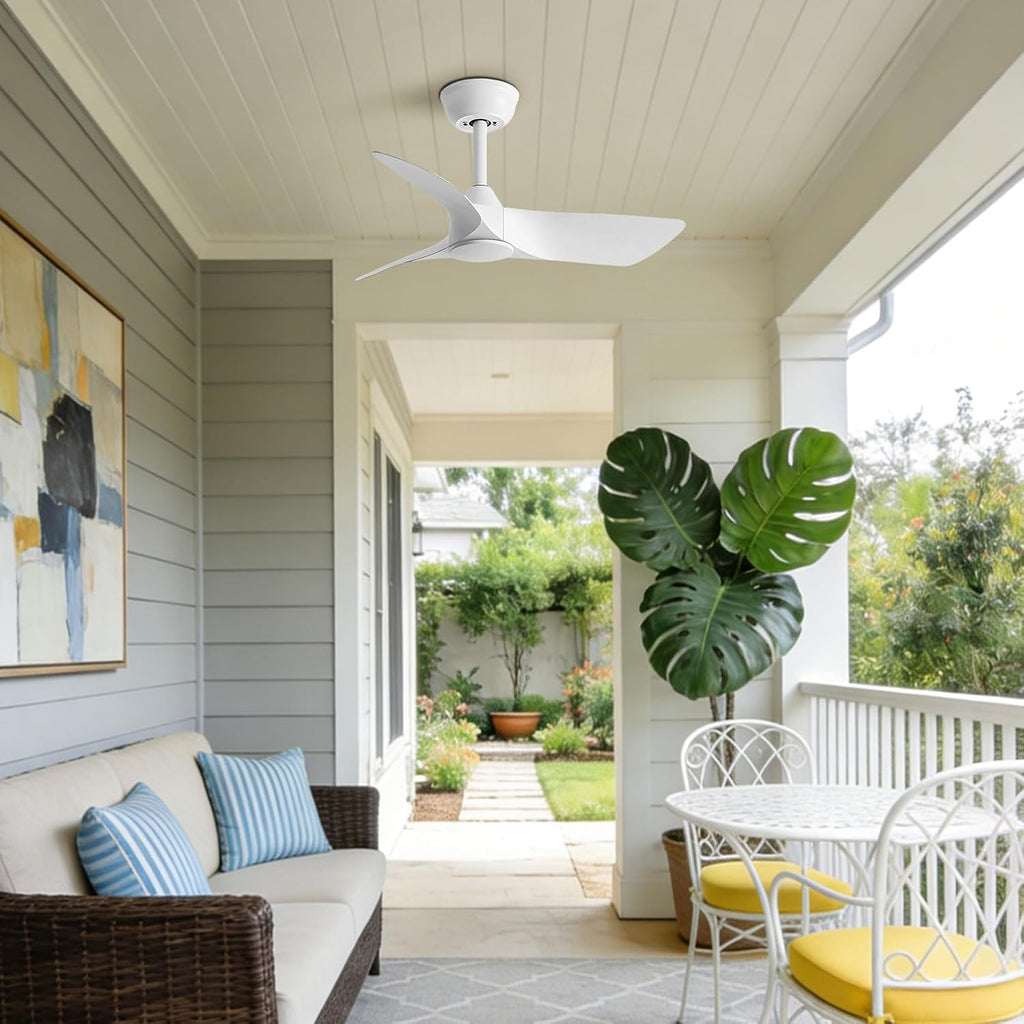 30 Inch White Small Ceiling Fan No Light with Remote 6 speeds | 30 inch quiet ceiling fan no light. 6 speeds, reversible DC motor, timer for small room, bedroom, kitchen, covered patio