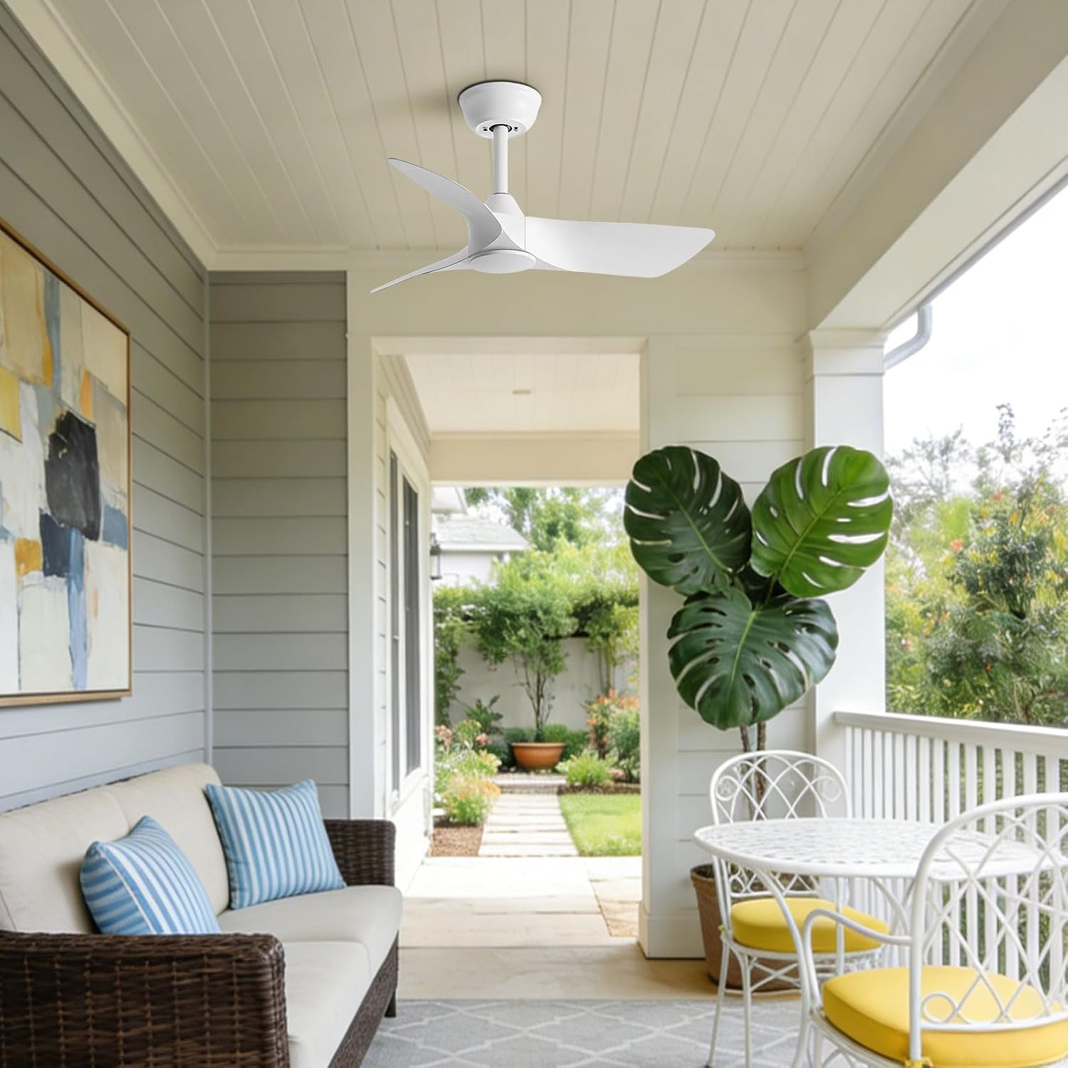 30 Inch White Small Ceiling Fan No Light with Remote 6 speeds | 30 inch quiet ceiling fan no light. 6 speeds, reversible DC motor, timer for small room, bedroom, kitchen, covered patio