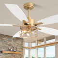 52 Inch Modern Ceiling Fan with Light White and Gold Ceiling Fan Quiet and Reversible DC Motor Chandelier Fan for Living Room Bedroom Patio