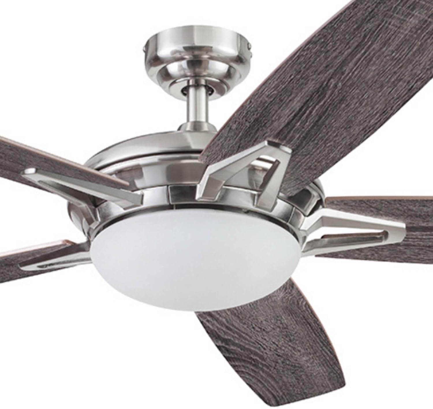 Prominence Home Clancy, 52 Inch Contemporary LED Ceiling Fan with Integrated Dome Light, Remote Control, Dual Mount, 5 Reversible Dual-Finish Blades - 51482-01 (Brushed Nickel)