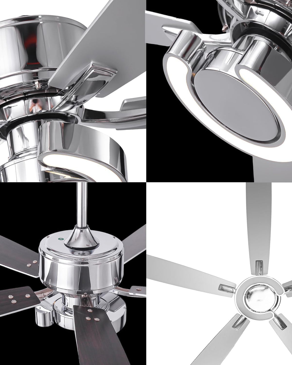 52 Inch Silver Ceiling Fans with Lights, Creative Modern Ceiling Fan and Remote for Bedroom Living Room with 3CCT, 6 Speeds, Quiet, Dual-Sided Reversible 5 Blades Indoor Outdoor Chandelier Fan