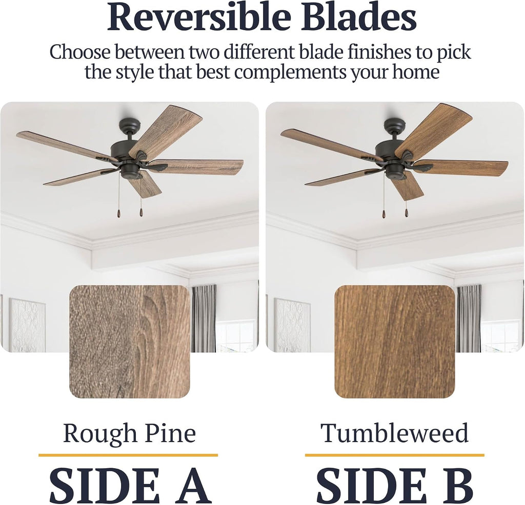 Prominence Home Glencrest, 52 Inch Farmhouse Ceiling Fan with No Light, Remote Control, Three Mounting Options, 5 Dual Finish Blades, Reversible Motor - 50682-01 (Bronze)