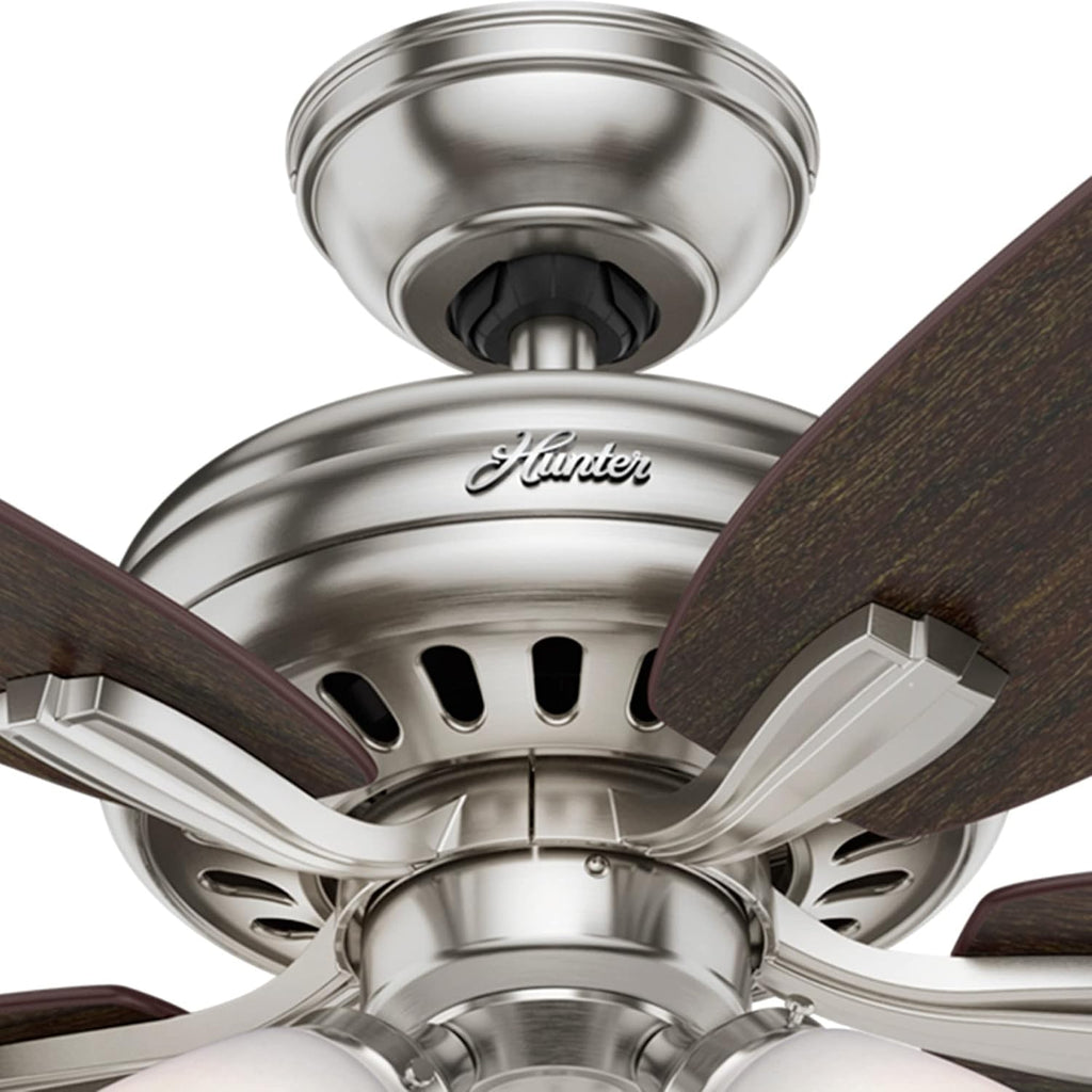 Hunter 52 inch Indoor Ceiling Fan with LED Lights - Ceiling Fan with Pull Chain, For Bedroom or Living Room, Standard Mount, No Remote, 5 Blades, Includes Bulbs - Newsome 53318, Brushed Nickel
