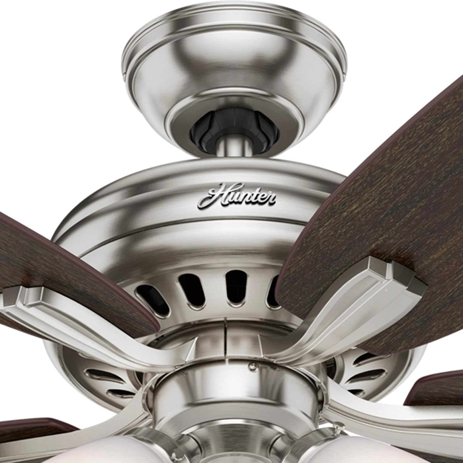 Hunter 52 inch Indoor Ceiling Fan with LED Lights - Ceiling Fan with Pull Chain, For Bedroom or Living Room, Standard Mount, No Remote, 5 Blades, Includes Bulbs - Newsome 53318, Brushed Nickel