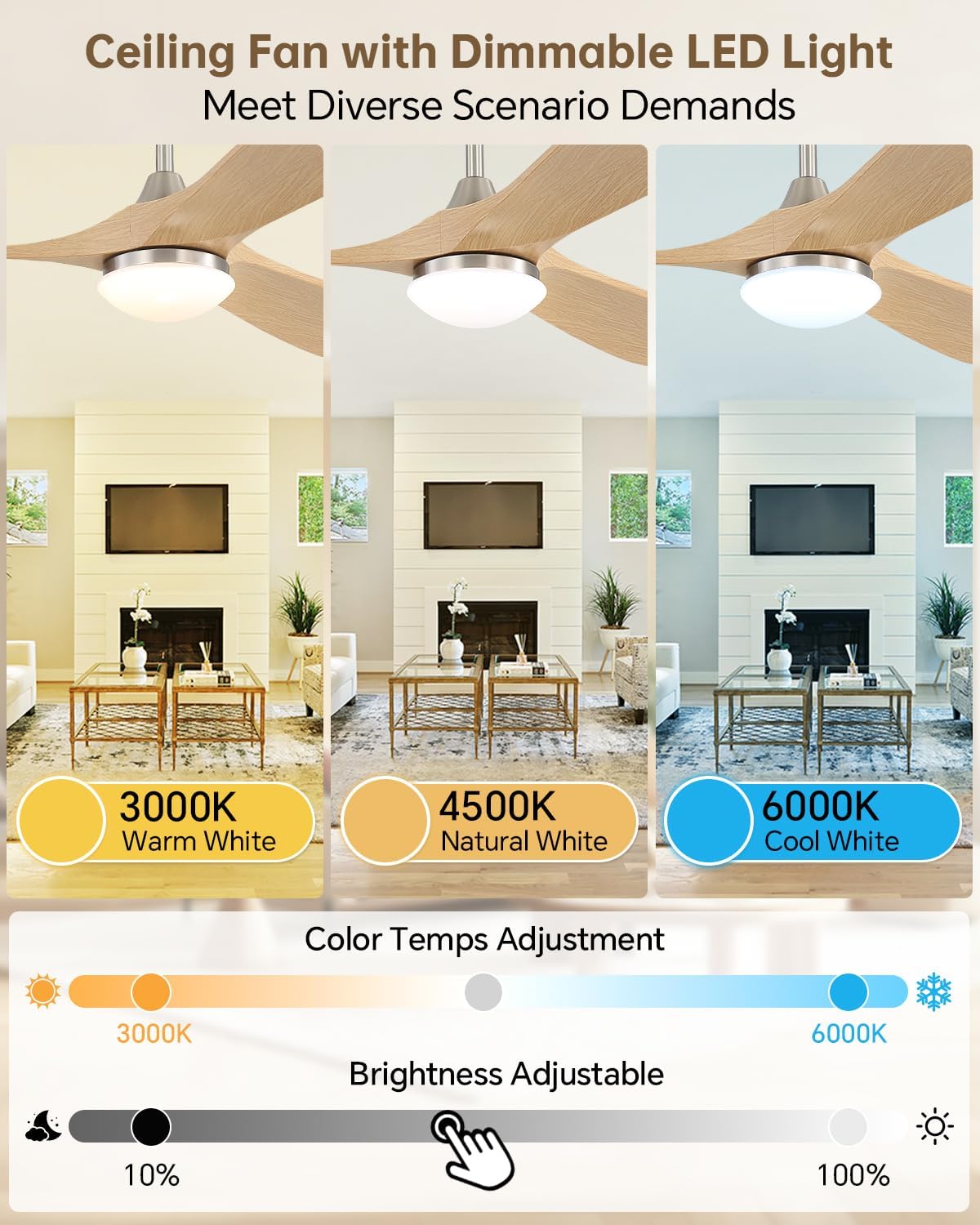 Sofucor 60 Inch Smart Ceiling Fans with Lights-Outdoor Modern Smart Ceiling Fan with Alexa/Google/APP/Remote Control, Reversible Quiet DC Motor,ABS Blade Ceiling Fan for Living Room/Porch/Great Rooms