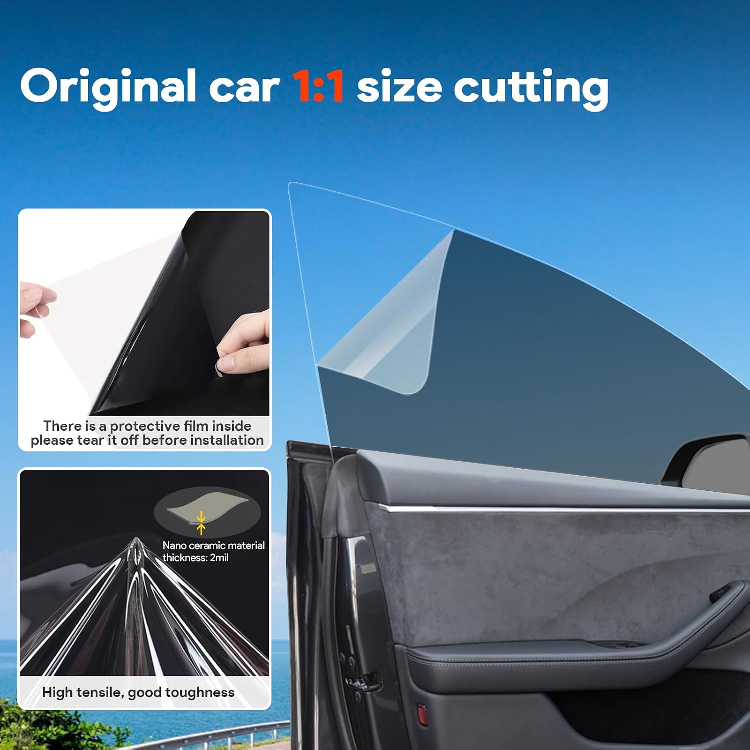 Precut Window Film Tint for Tesla Model S 2014-2019 Kit All Sides Privacy Block Infrared UV Rays Sun Blocking Protection (Side Windows 20% + Rear Windshield 20% + Front Windshield 80%)