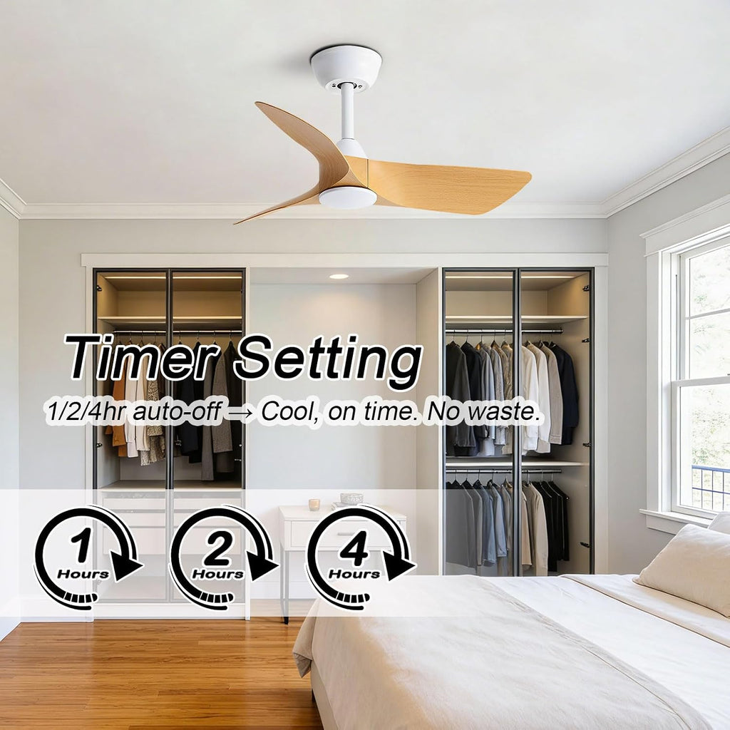 30 Inch Small White Ceiling Fan No Light with Remote 6 Speeds | 30 inch quiet ceiling fans without light. 6 speeds reversible DC motor timer for small room, bedroom, kitchen, covered patio