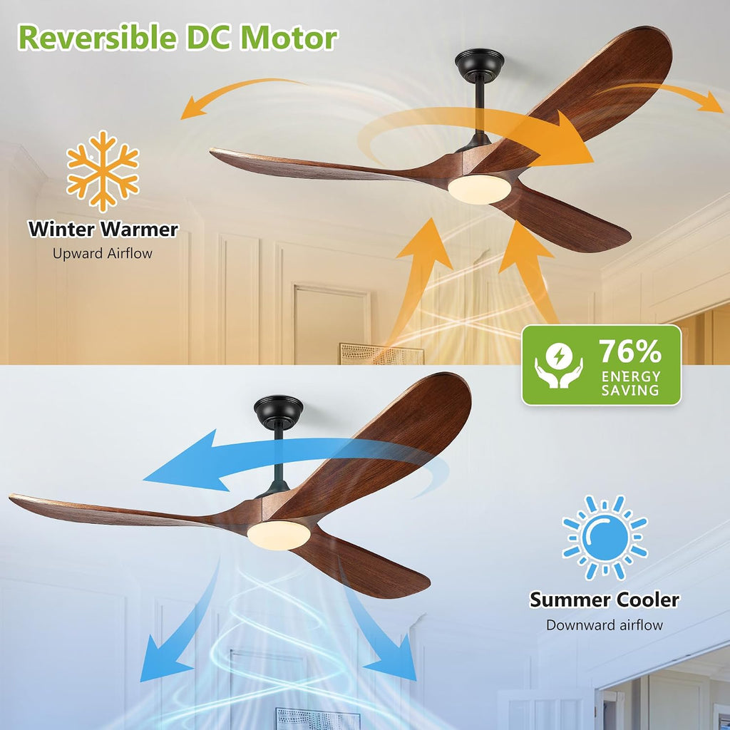 Haipeel 60 Inch Outdoor Ceiling Fans with Lights, Solid Wood Propeller 3 Blades Ceiling Fans with Lights and Remote Control Outdoor Fan for Patios Indoor, High CFM ETL Listed, Dark Walnut
