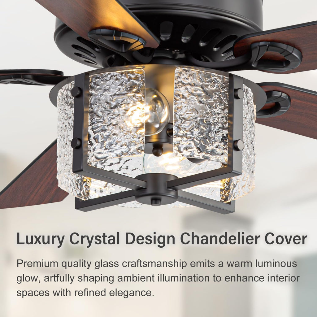 52 Inch Modern Farmhouse Ceiling Fan with Light Kit & Remote, Ultra Quiet DC Motor, Reversible 5-Blade Design, Antique Light Fixture, Dual Downrod for Low/High Ceilings - Vintage Black