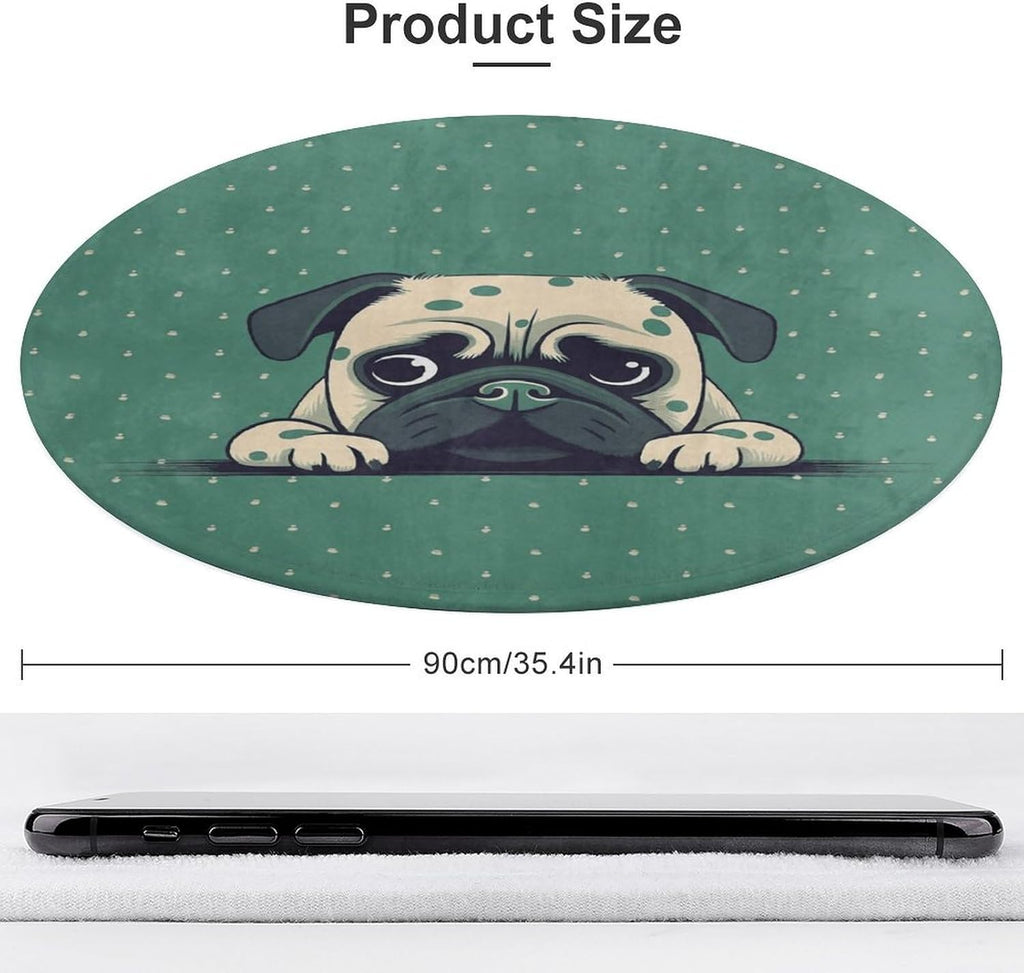 Pug Green Polka Dot Coral Velvet Round Floor Mat Non-Slip Bath Rug Floor Covering for Bathroom Vanity Guest Suite & Vacation Home