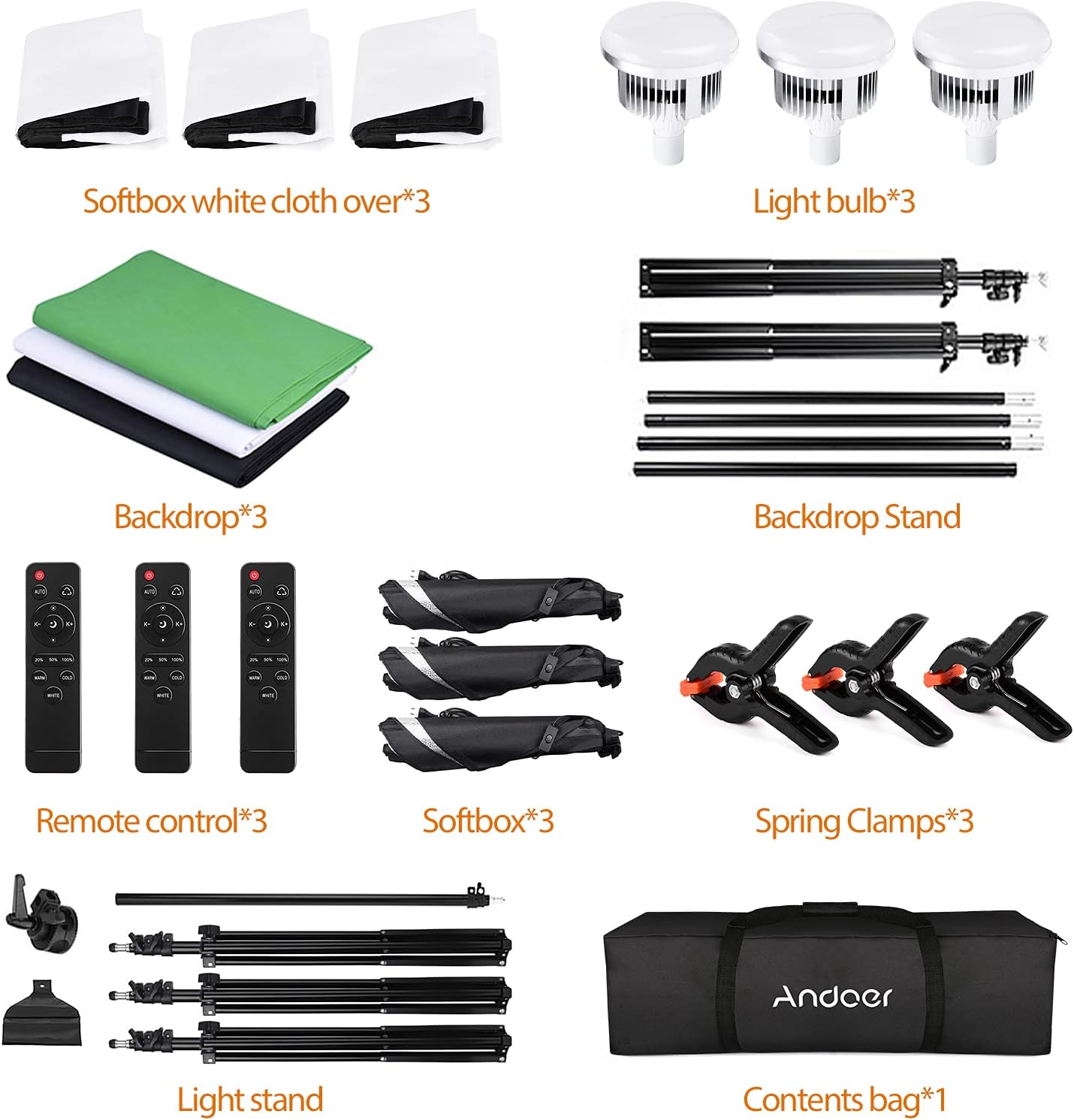 Andoer Photography Lighting Kit with Backdrops, 2800K-5700K 85W LED Softbox, 6.5x10ft Backdrop Stand System, Continuous Studio Lighting Kit for Photo Video Shooting