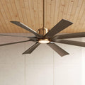 Possini Euro Design 60' Defender Modern Outdoor Ceiling Fan with Dimmable LED Light Remote Control Soft Brass Weathered Oak Blades Damp Rated for Patio Exterior House Porch Gazebo Garage Barn
