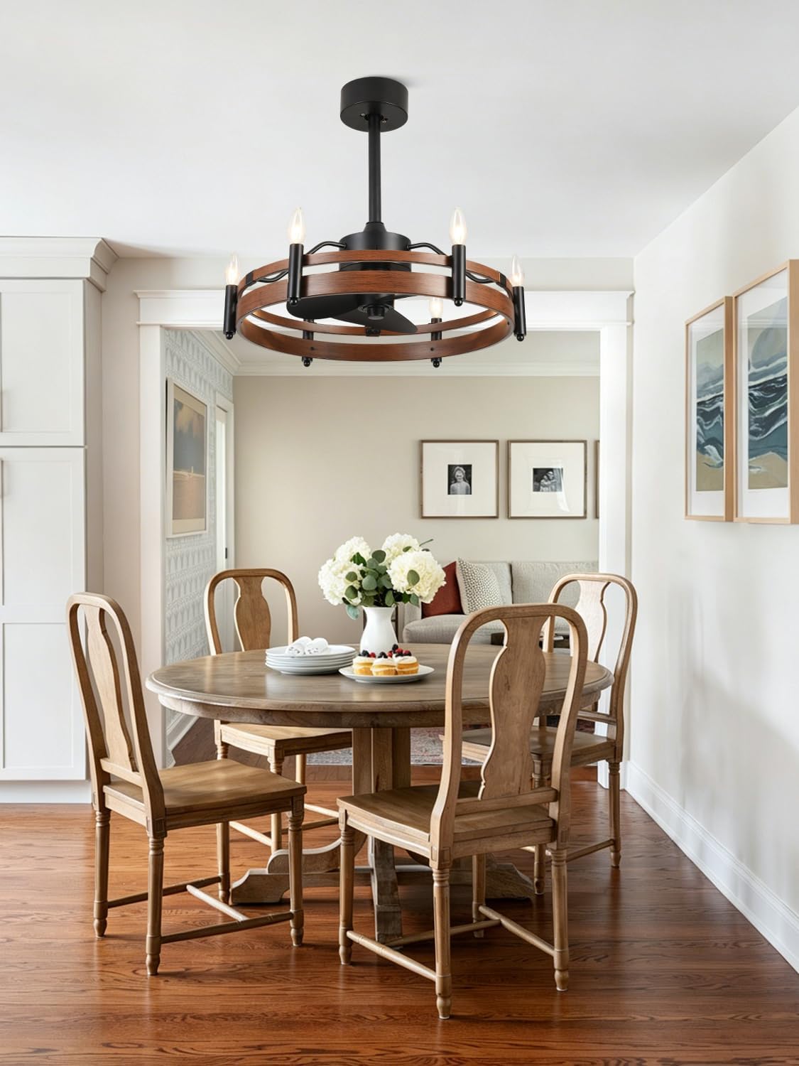 Bella Depot 24' Farmhouse Ceiling Fan with Light – Wagon Wheel Fandelier, 6-Light Industrial Rustic Chandelier Fan, Remote Control, for Bedroom Kitchen Dining Room (Bulbs Not Included)