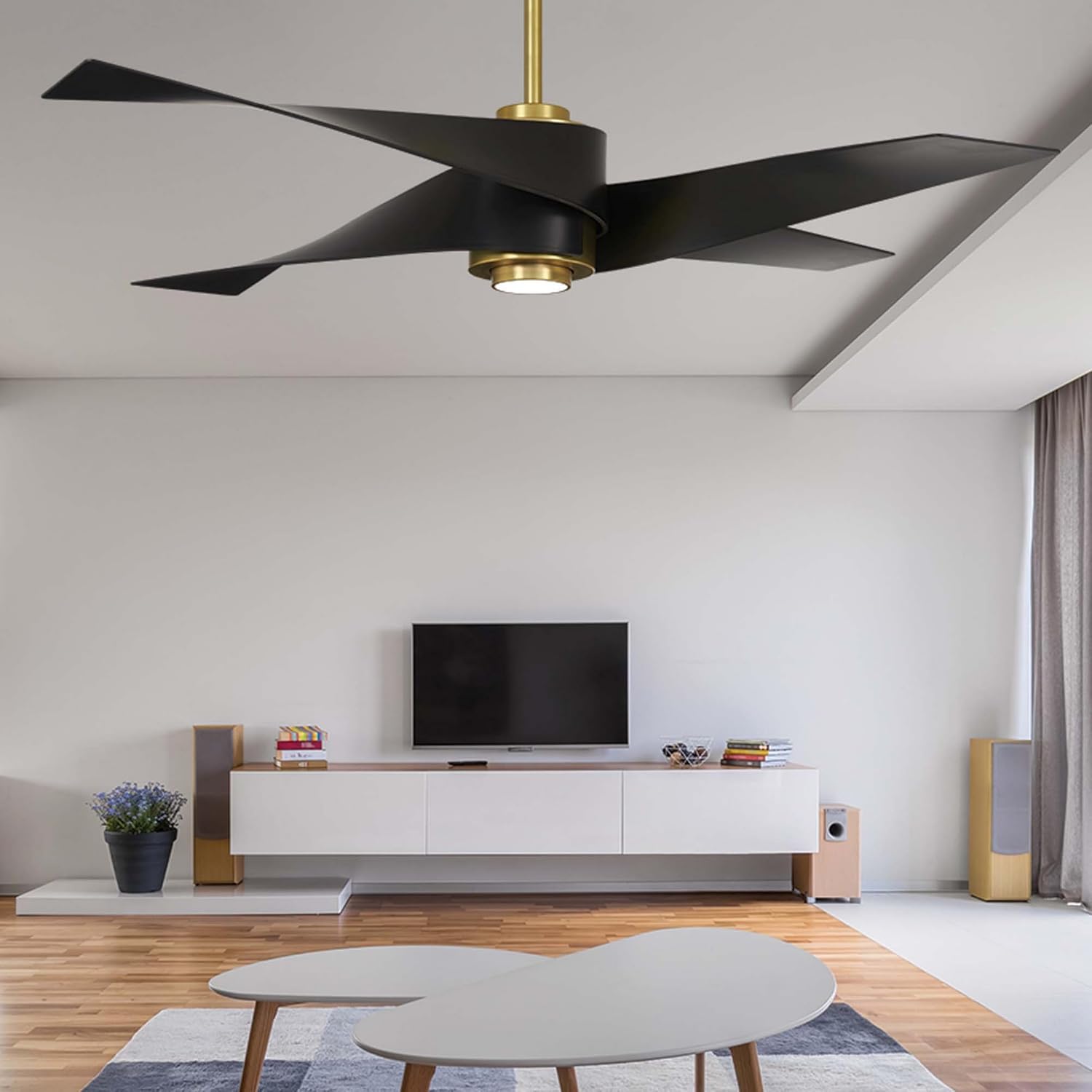 MINKA-AIRE F903L-SBR/MBK Artemis IV 64 Inch Ceiling Fan with LED Light and DC Motor, Soft Brass/Matte Black