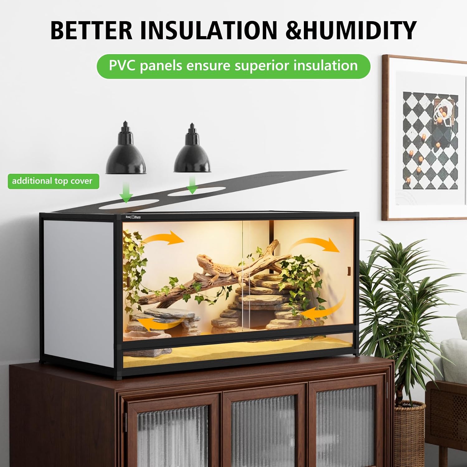 120 Gallon PVC Reptile Enclosure 48'x24'x24' – Large Reptile Tank with Front Sliding Glass Doors & Lock, for Bearded Dragon, Ball Python, Snake