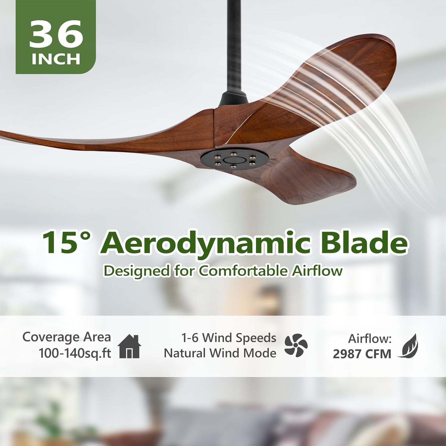 36 Inch Small Outdoor Ceiling Fans for Patios,Wood Ceiling Fans with Remote and Wall Control,6 Speeds,Reversible DC Motor,Noiseless,Porch small Ceiling Fans for Patio,Bedroom,Livingroom