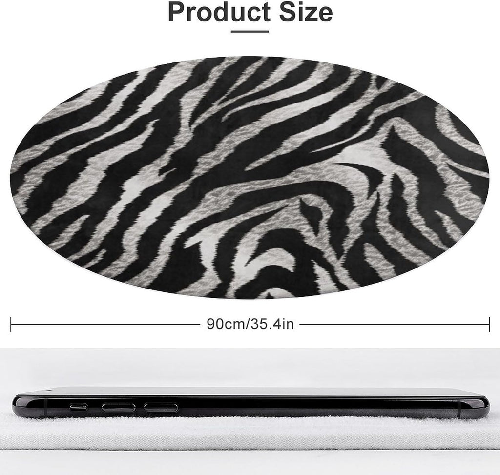 Black and White Zebra Print Coral Velvet Round Floor Mat Non-Slip Bath Rug Floor Covering for Bathroom Vanity Guest Suite & Vacation Home