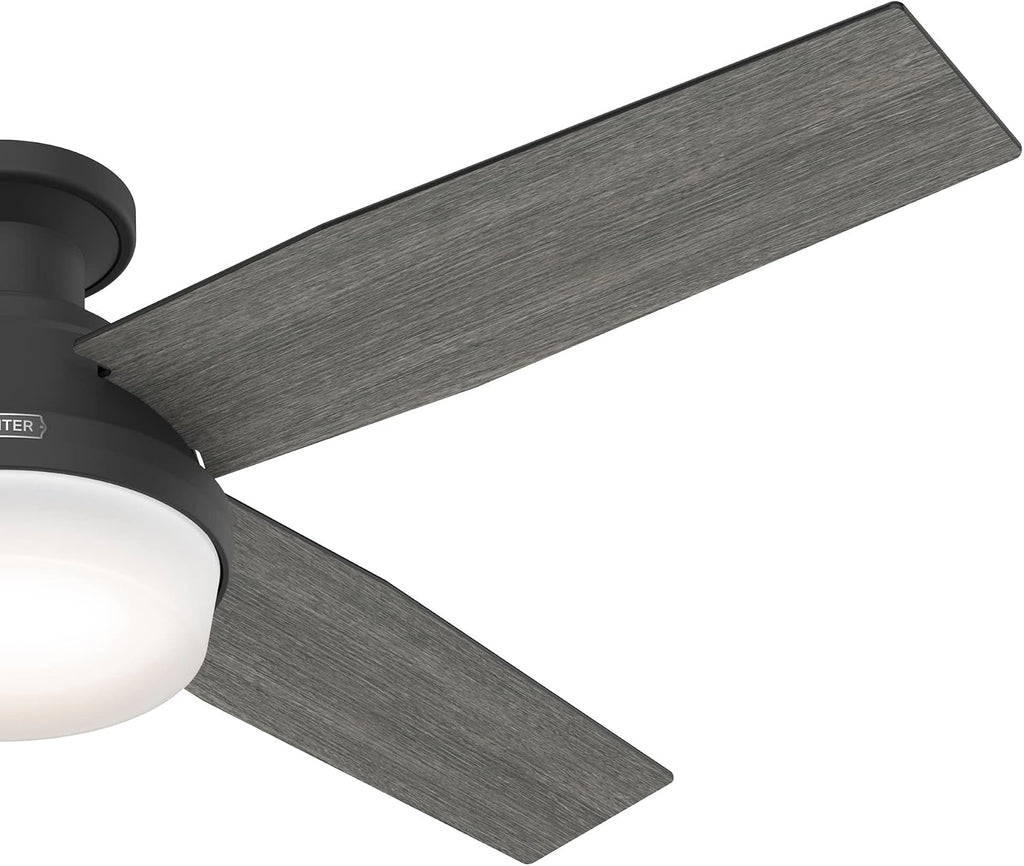 Hunter 52 inch Indoor Ceiling Fan with LED Light and Remote Control - Black Modern Ceiling Fan, Low Profile Mount, 4 Blades, for Bedroom, Living Room, or Kitchen, Quiet - Dempsey 52389, Matte Black