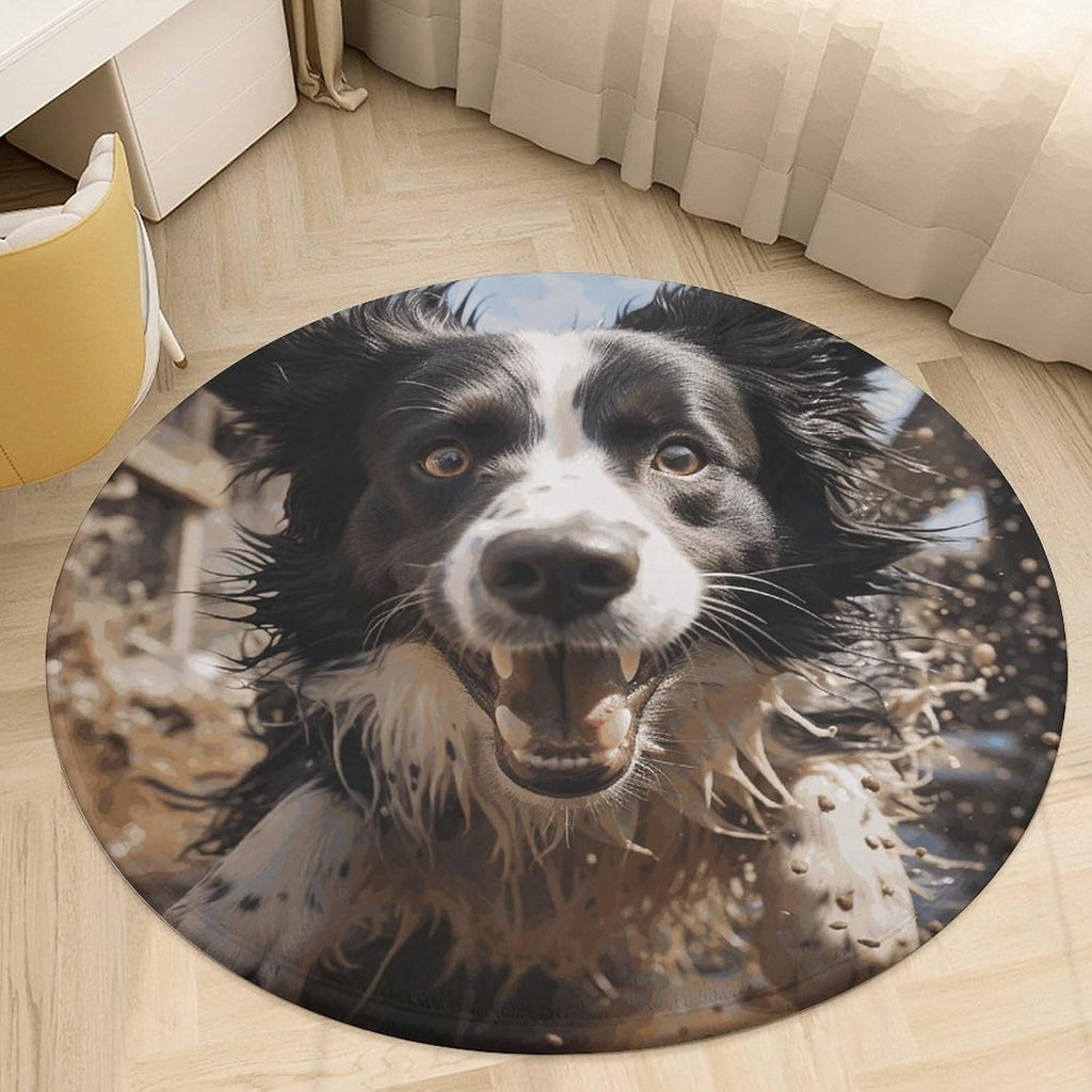 Pastor Border Collie Coral Velvet Round Floor Mat Non-Slip Bath Rug Floor Covering for Bathroom Vanity Guest Suite & Vacation Home