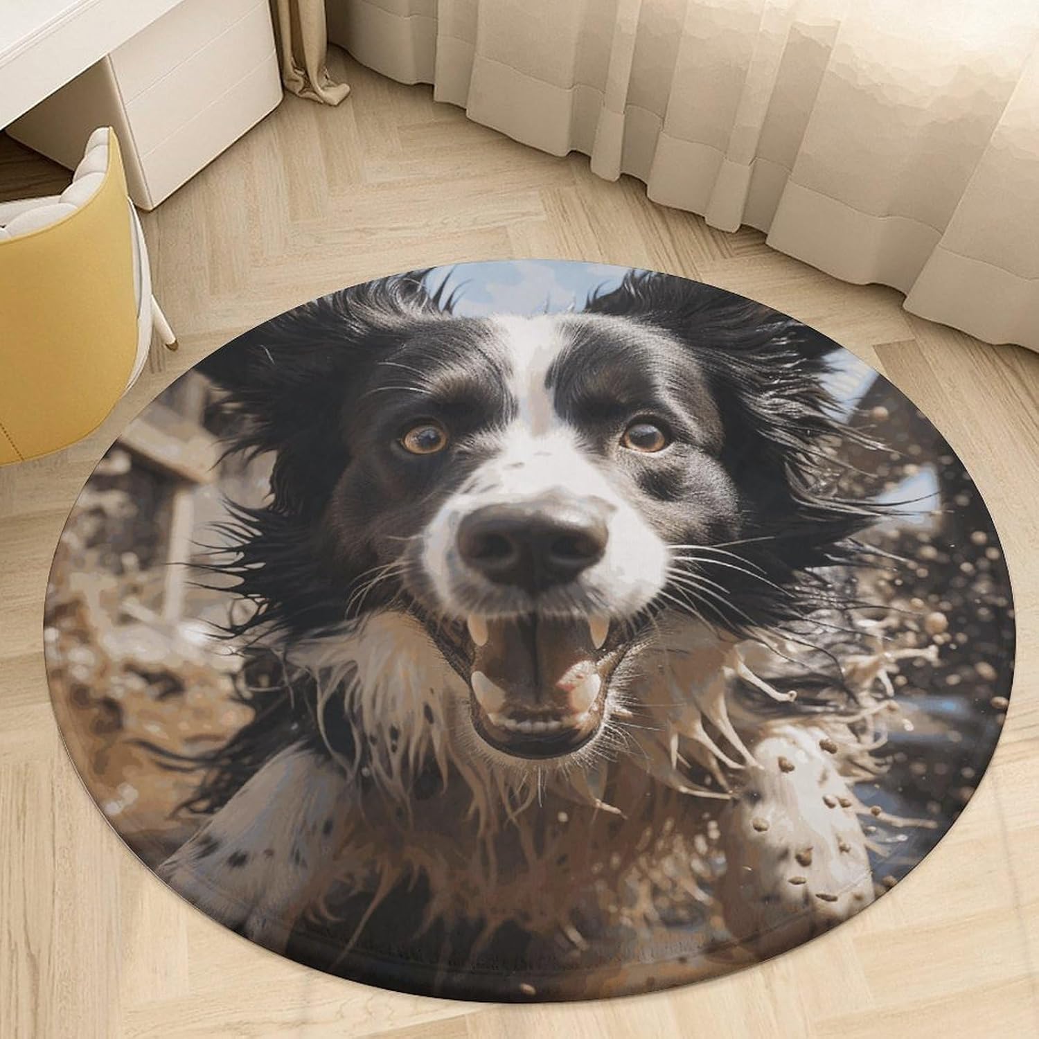 Pastor Border Collie Coral Velvet Round Floor Mat Non-Slip Bath Rug Floor Covering for Bathroom Vanity Guest Suite & Vacation Home