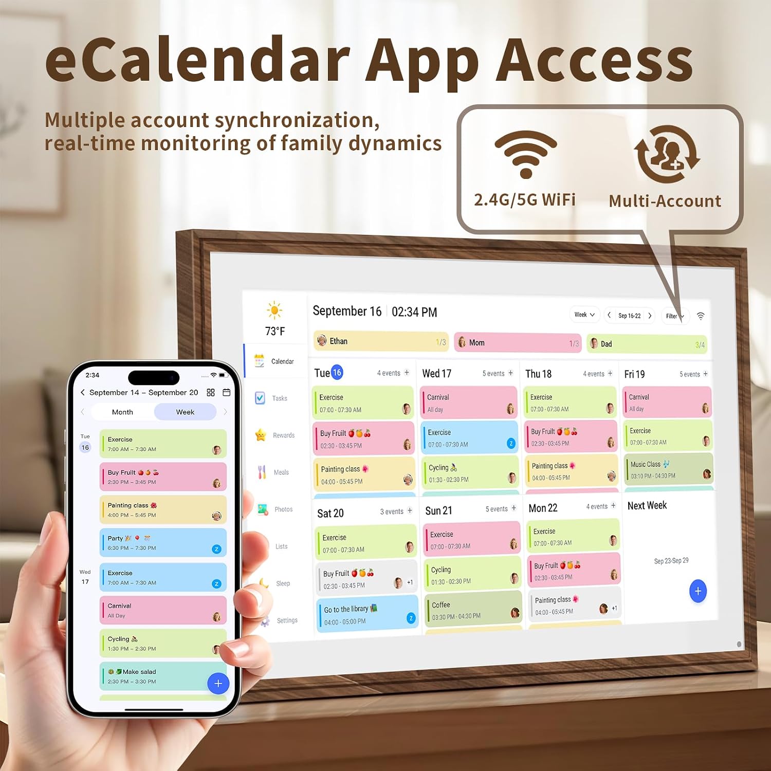 21.5 Inch Digital Calendar Chore Chart with Touchscreen - Full HD Interactive Display, Wall & Desk Mountable Family Planner, to-Do List & Meal Planner, Digital Picture Frame Gifts for Women Mom