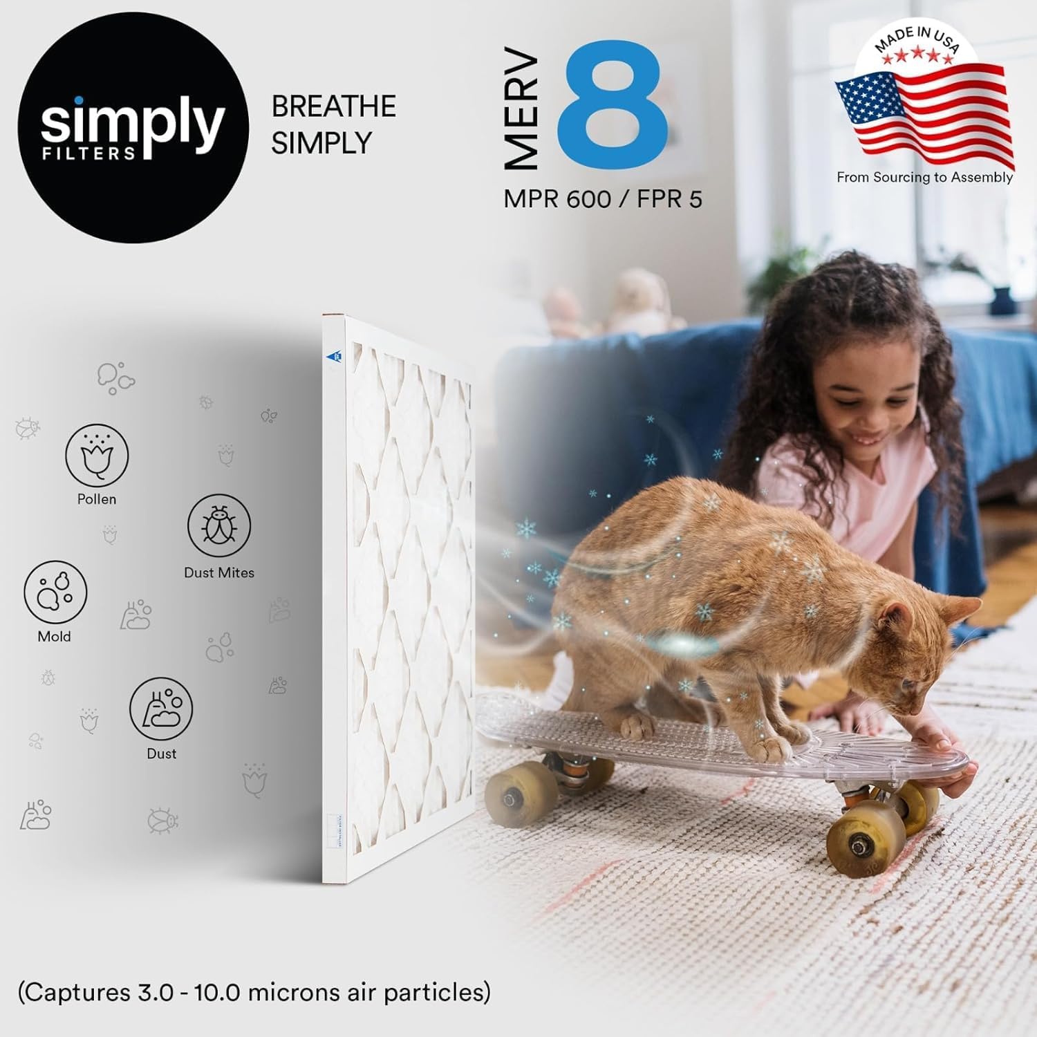 Simply 24x24x4 Air Filter, MERV 8, 6 Pack, Furnace Air Filter for HVAC (Actual Size: 23.5'x23.5'x3.63') DUST, Pet & Allergy Control