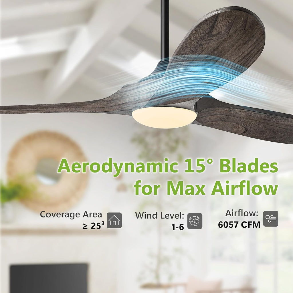 Haipeel 60 Inch Outdoor Ceiling Fans with Lights, Propeller Solid Wood Ceiling Fans with Light and Remote Control for Outdoor Ceiling Fan with Light for Patio Farmhouse, DC ETL Listed, Deep Brown