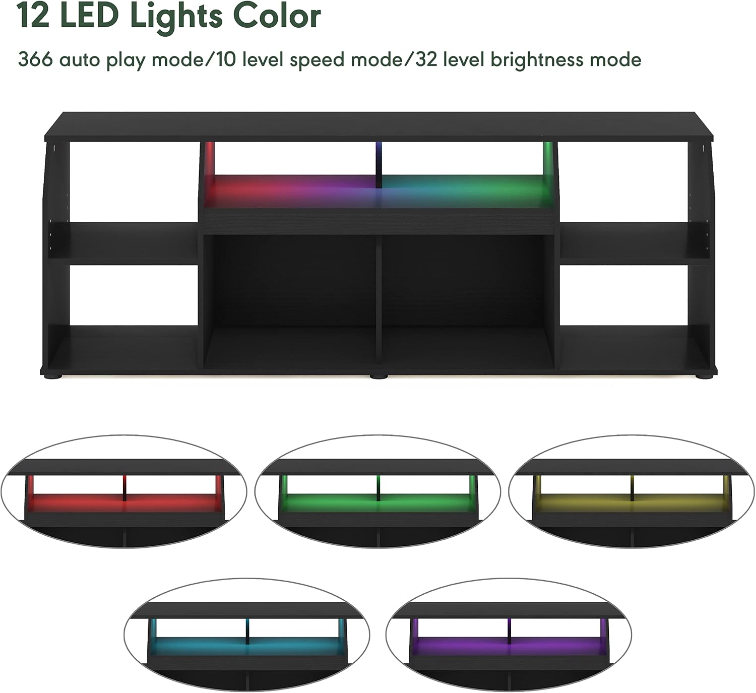 Furinno Jaya TV stand for up to 65 Inch TV, Gaming Enterteinment Center with LED Lights, Living Room Media Console Table, Americano