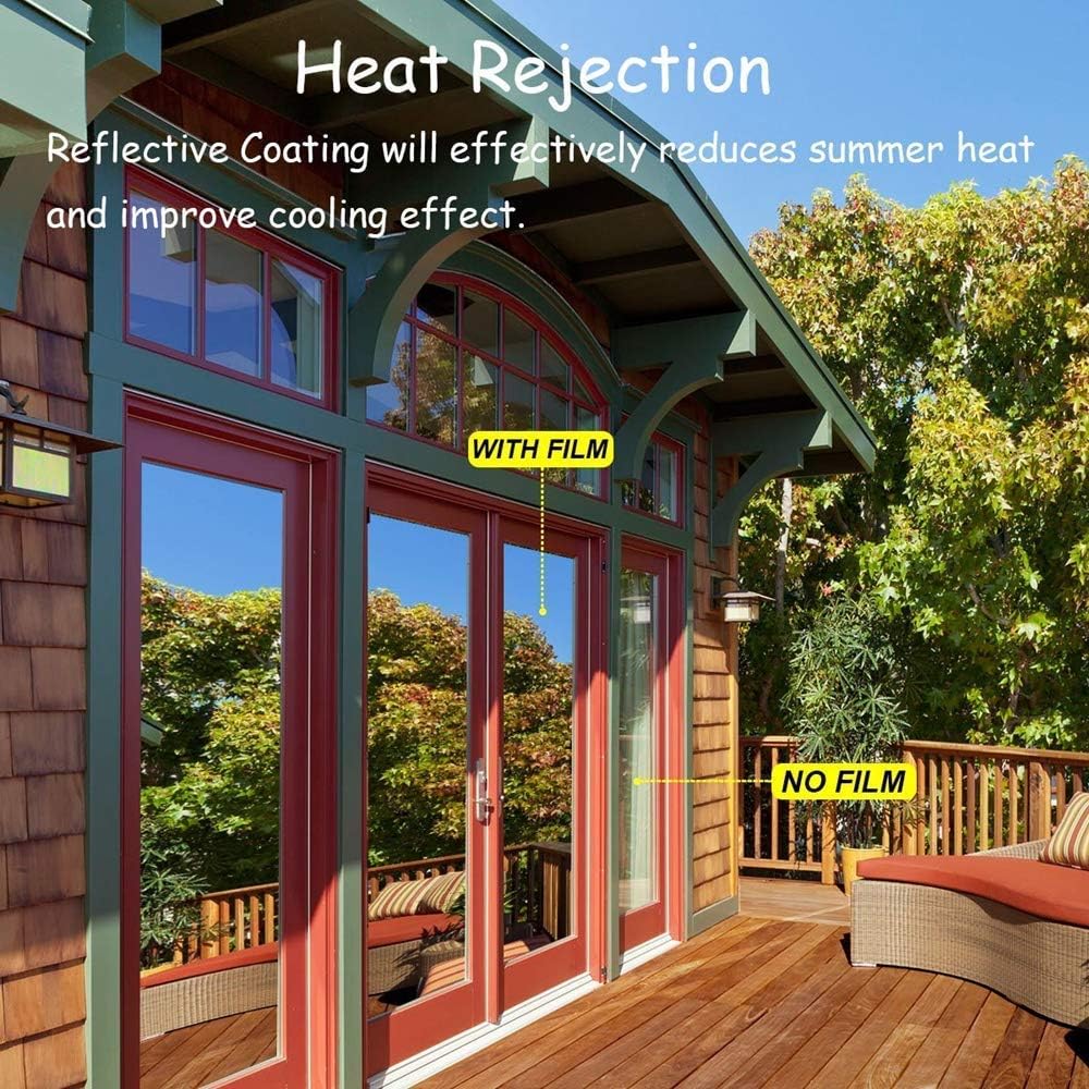 Window Film Privacy One Way Window Reflective Film Sun Blocking, Heat Control and Anti UV Adhesive Mirror Window Tint for Home and Office, 60Inch x 33Feet, Silver
