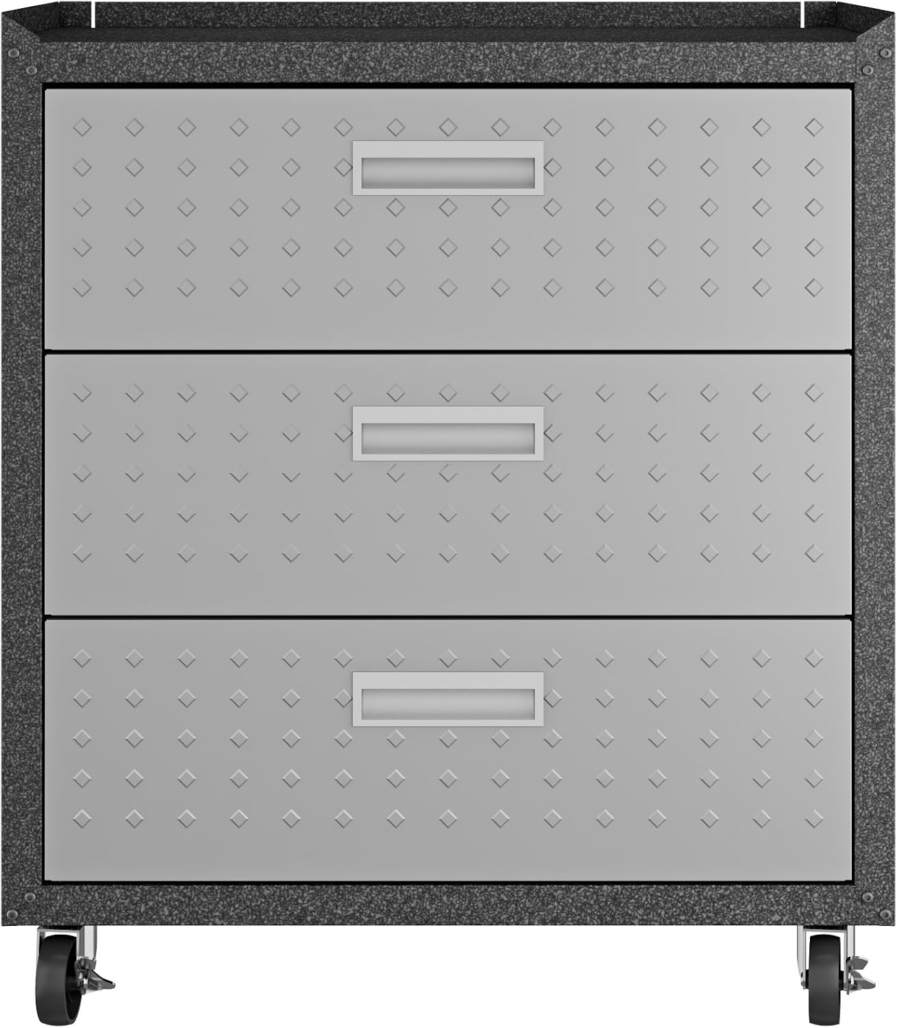 Manhattan Comfort Fortress Collection Convenient Durable Mobile Garage Chest Great for Tools and Supplies, Dark Charcoal Gray/Silver
