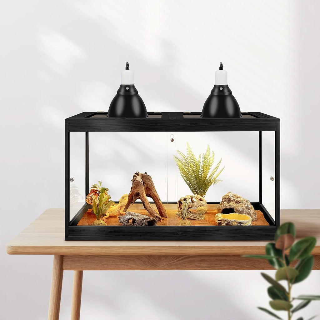 PROLEE Bearded Dragon Tank 30 Gallon, Tempered Glass Reptile Tank with Meatl Mesh Roof and Front Sliding Door, Anti-Scratch Lizard Tank,Spacious Reptile Enclosure for Snakes,Lguanas (Black)