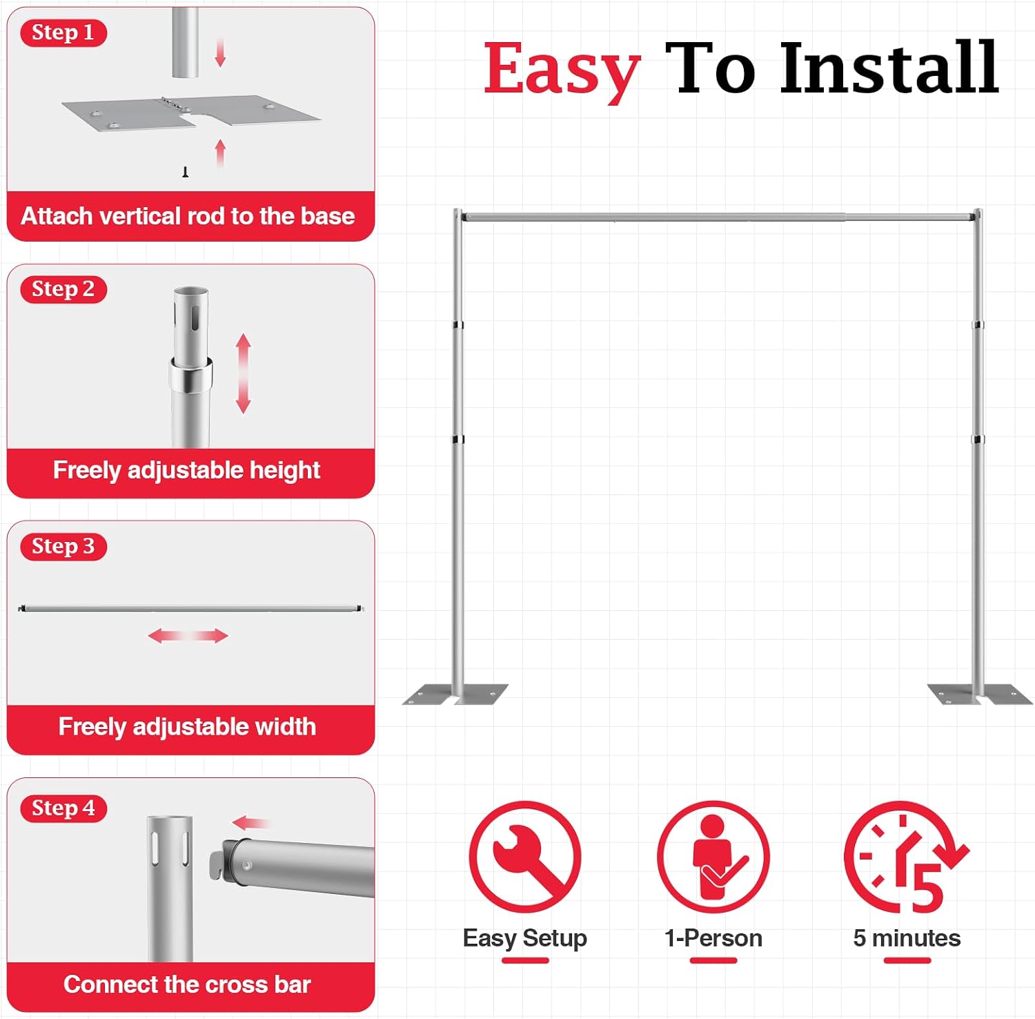 EMART 10x10ft Heavy Duty Backdrop Stand Kit, Adjustable Pipe and Drape Photo Booth Frame for Wedding, Party, Christmas, Birthday Decorations