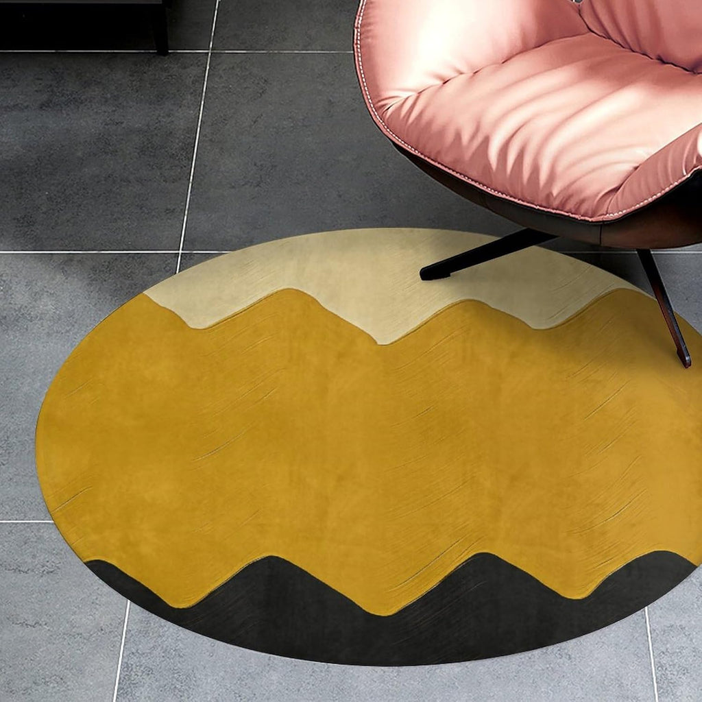 Mustard Yellow and Black Coral Velvet Round Floor Mat Non-Slip Bath Rug Floor Covering for Bathroom Vanity Guest Suite & Vacation Home