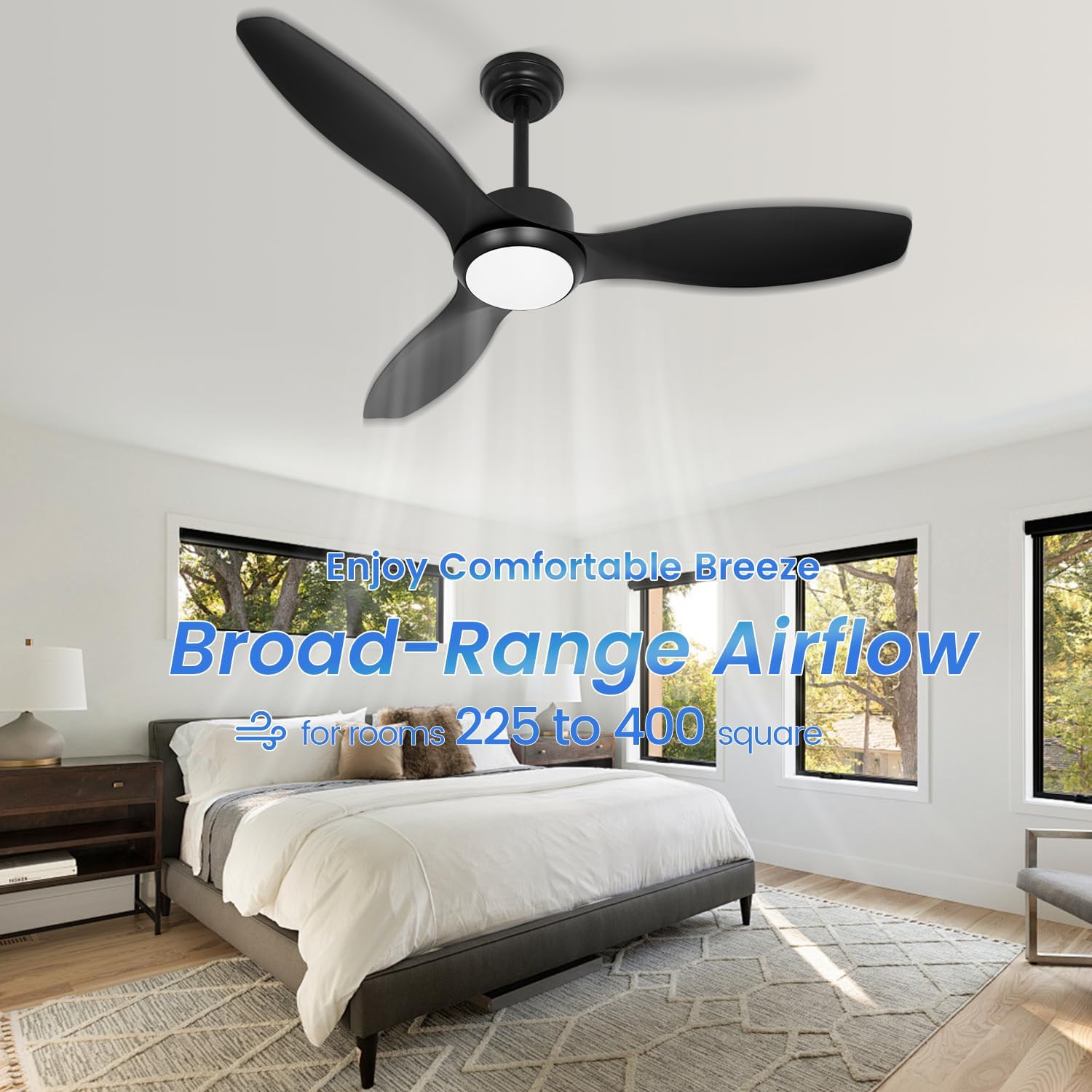 48 inch Ceiling Fans with Lights and Remote,Black Ceiling Fan with Light and Remote,3 Color Light,6 Speed,Quiet DC Motor,for Bedroom/Living Room/Indoor/Outdoor/Patios,Black