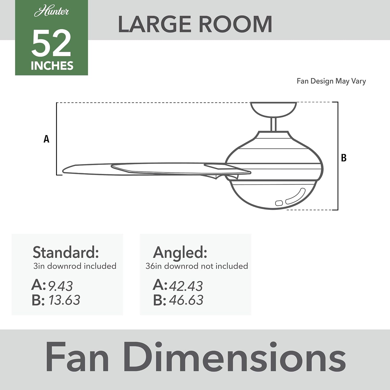 Hunter 52 inch Outdoor or Indoor Ceiling Fan with LED Light and Remote Control - Modern Ceiling Fan, Standard Mount, 4 Blades, For Patio, Porch, Garage, or Living Room - Dempsey 59450, Matte Nickel