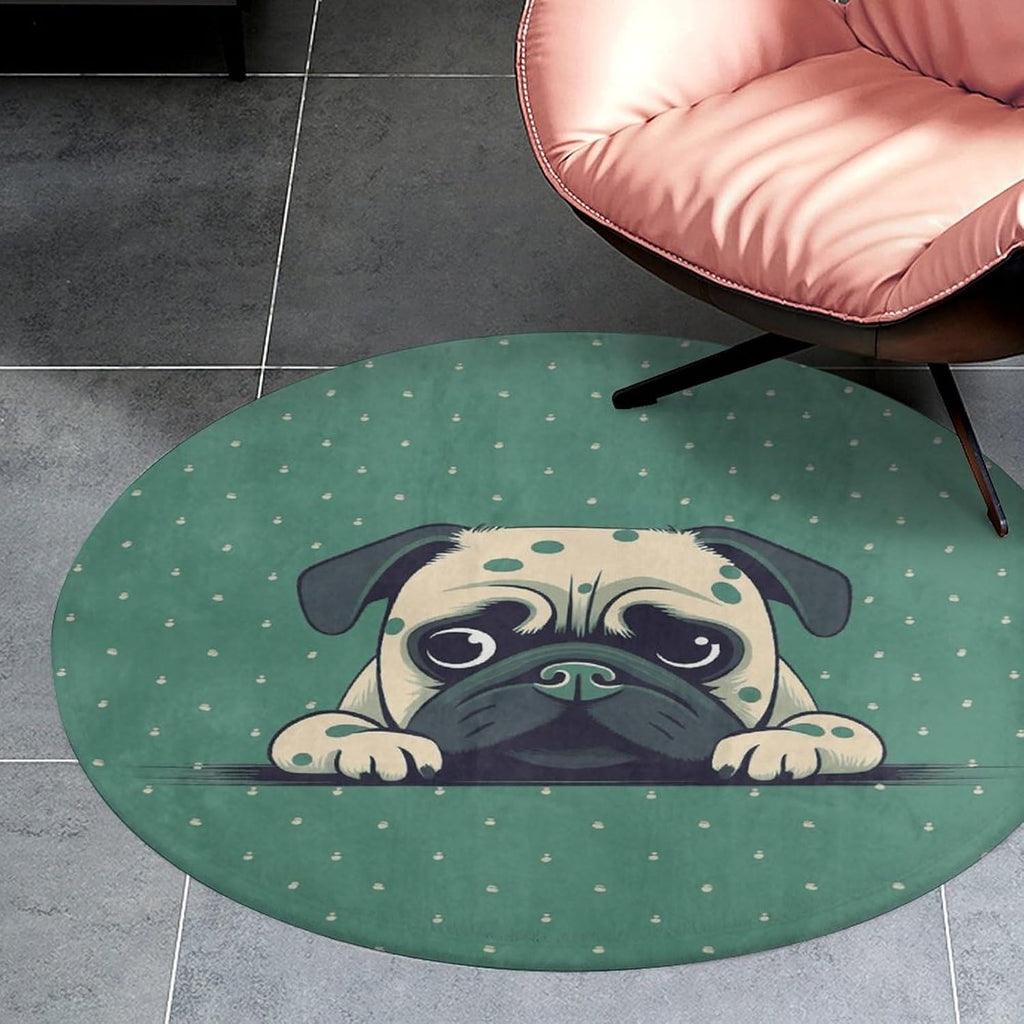 Pug Green Polka Dot Coral Velvet Round Floor Mat Non-Slip Bath Rug Floor Covering for Bathroom Vanity Guest Suite & Vacation Home