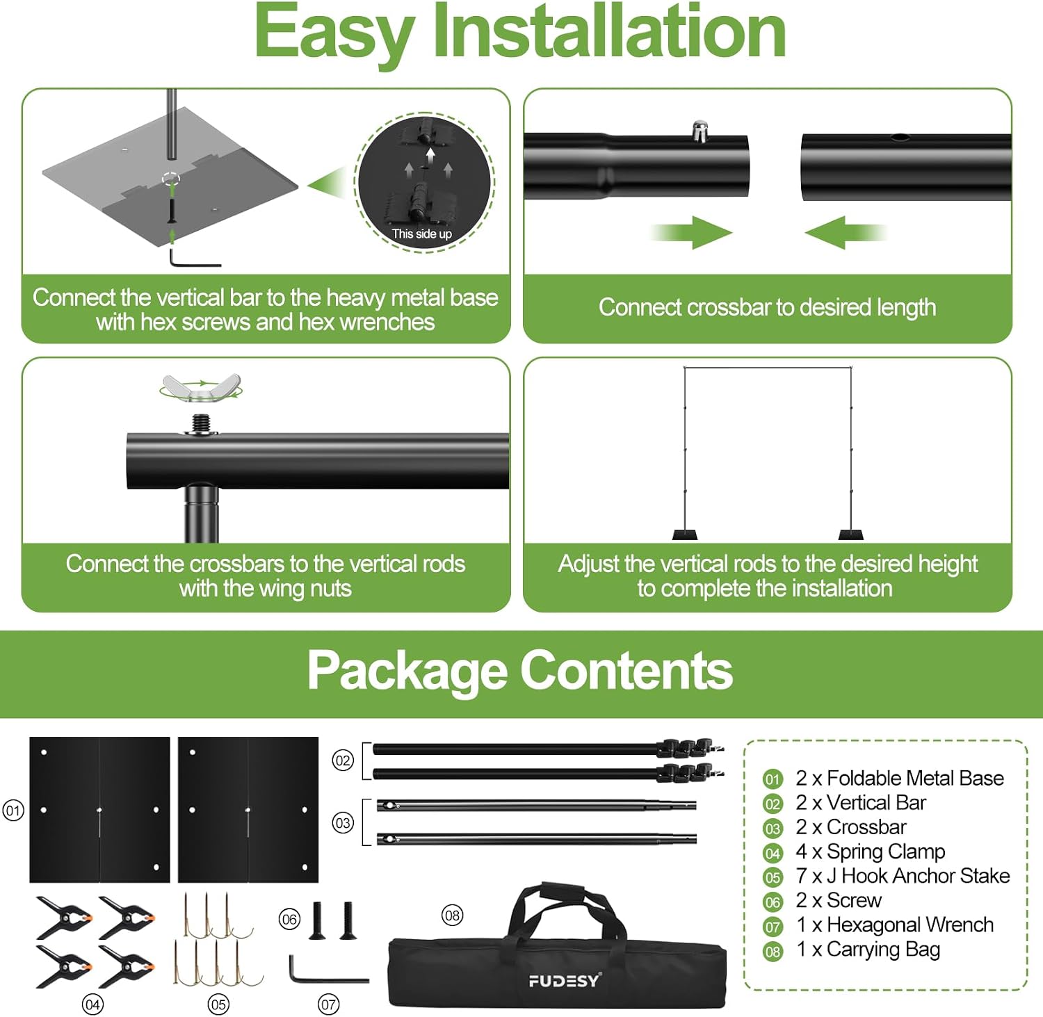 FUDESY 10x10ft Heavy Duty Backdrop Stand with 10-Pack Spring Clamps