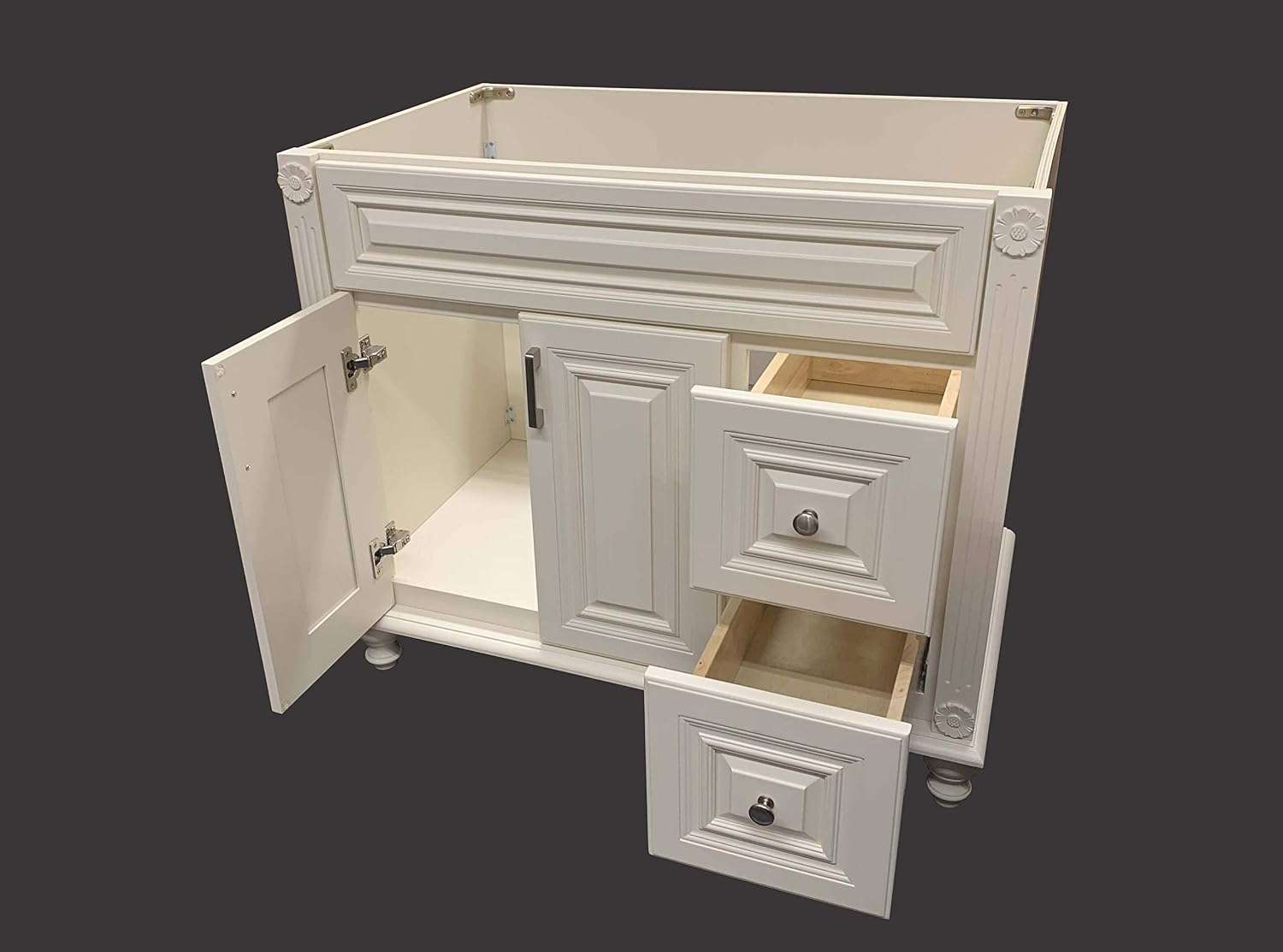 Antique White Solid Wood Single Bathroom Vanity Base Cabinet 36' W x 21' D x 32' H (Right Drawers)