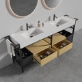 2 x 36 Inch Bathroom Vanity Set, Industrial Style Modular Bathroom Vanity with Quartz Sink Combo and Metal Frame and Drawers, Without Drainage and Faucet, Oak+White