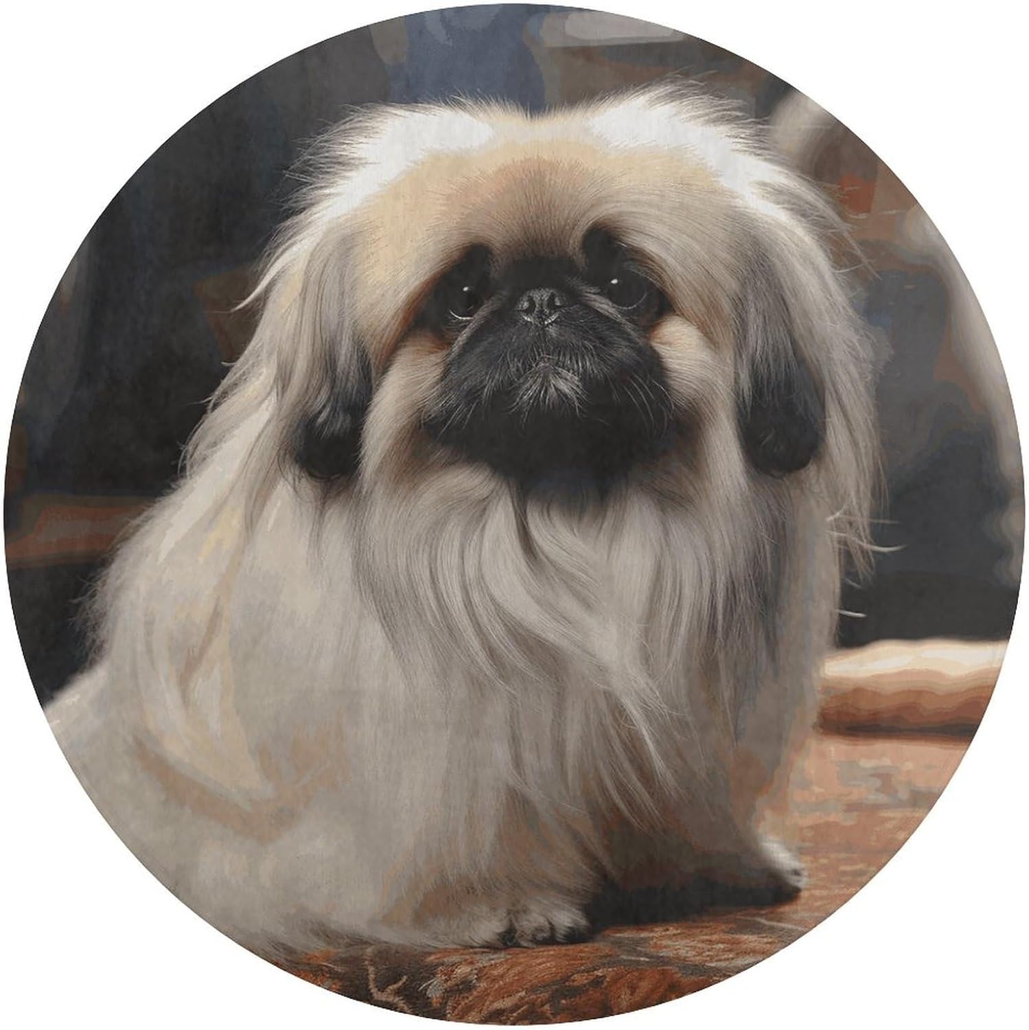 Pekingese Dog Coral Velvet Round Floor Mat Non-Slip Bath Rug Floor Covering for Bathroom Vanity Guest Suite & Vacation Home