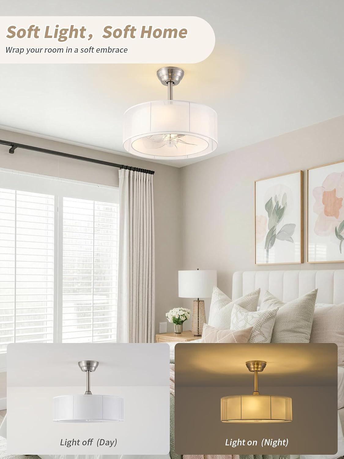 20' Caged Fandelier Ceiling Fans with Lights, Silver Boho Chandelier Ceiling Fan with Light Remote Control with 6 Speeds for Bedroom, Living Room, Nursery