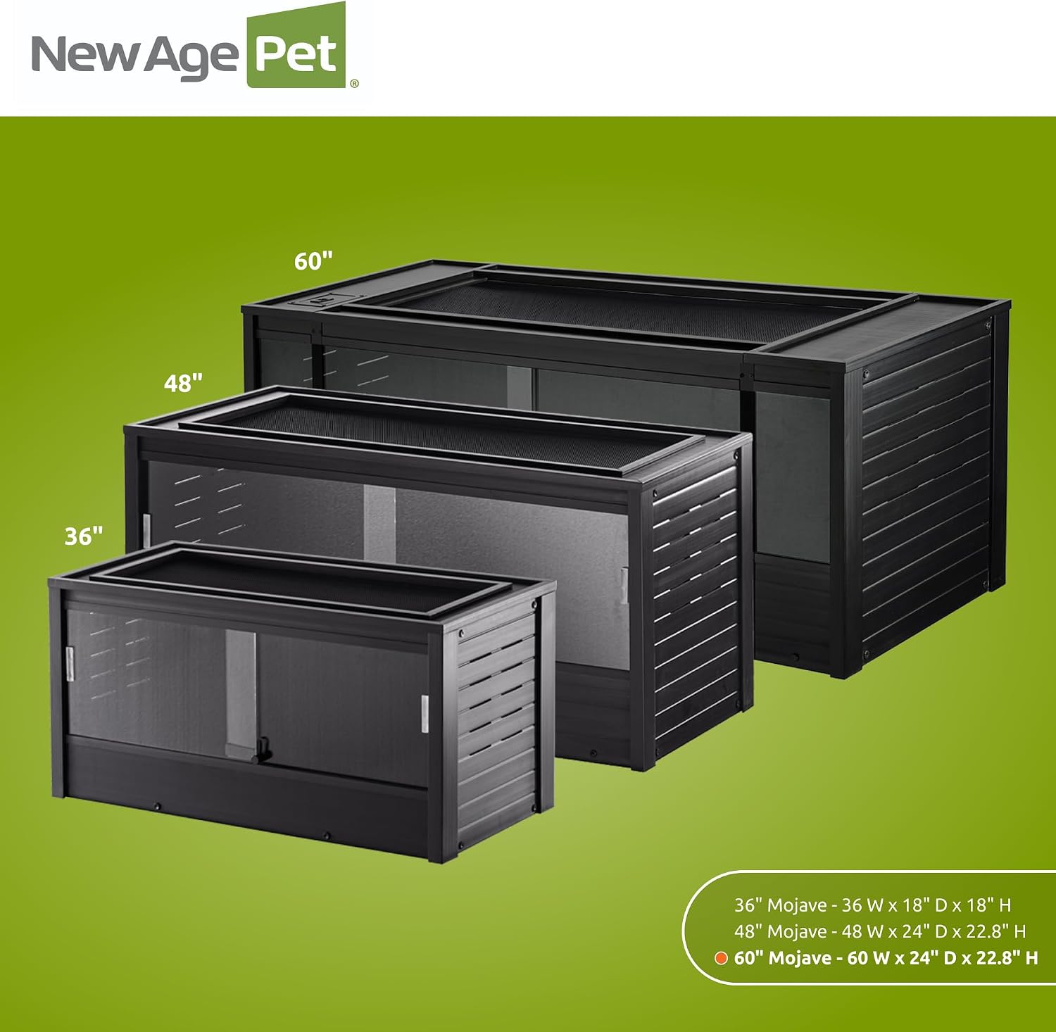New Age Pet ECOFLEX 60' Wide X-Large Reptile Habitat, Mojave Lounge for Snakes, Tortoises & Lizards in Maple, Black & Grey, Easy Assembly, Sliding Glass Doors & Mesh Top