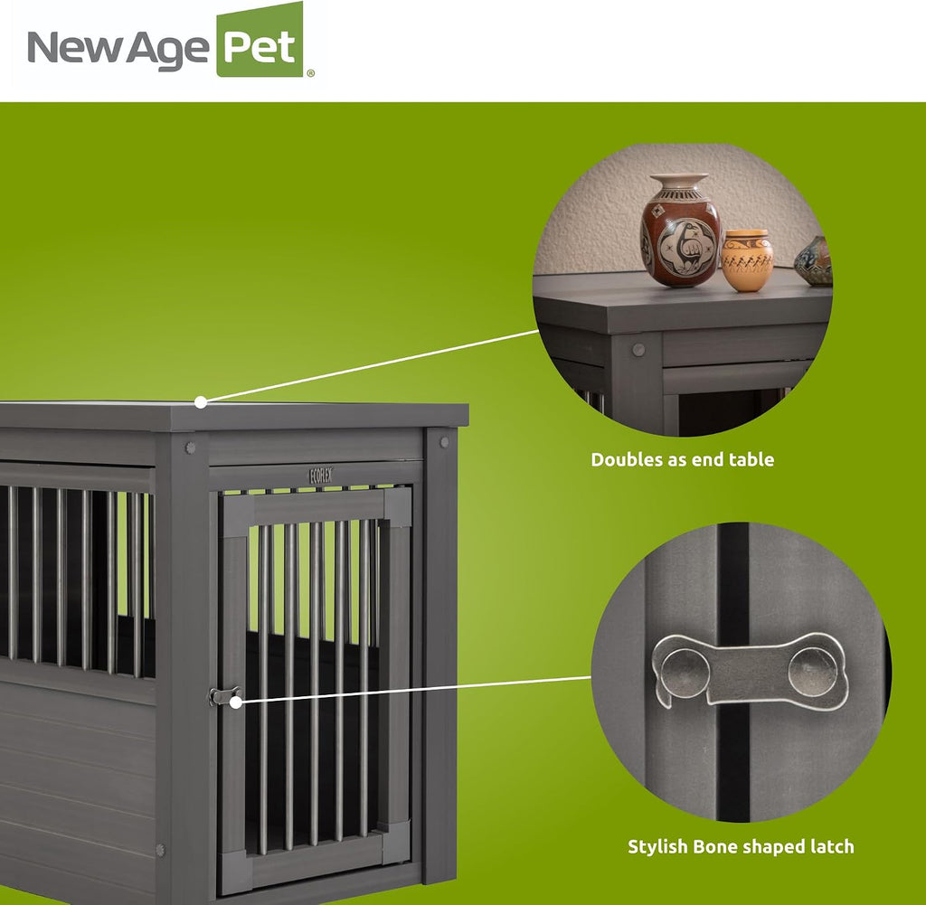 New Age Pet ECOFLEX InnPlace Dog Crate & End Table, Furniture-Style Indoor Kennel for Crate-Trained Dogs, Stainless Steel Spindles, 10-Year Warranty. 4 Colors, 4 Sizes