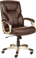 Amazon Basics Executive Home Office Desk Chair with Padded Armrests, Adjustable Height and Tilt, Rolling Swivel Chair, 275 Pound Capacity, Brown and Gold
