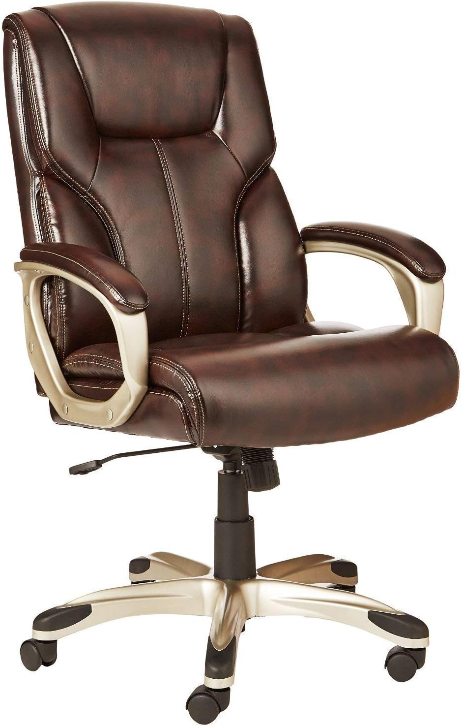 Amazon Basics Executive Home Office Desk Chair with Padded Armrests, Adjustable Height and Tilt, Rolling Swivel Chair, 275 Pound Capacity, Brown and Gold